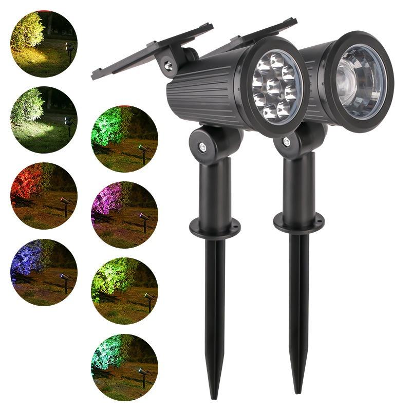 9 LEDs Solar Spotlights Outdoor RGB Solar Landscape Lights IP65 Waterproof Brightness Adjustable For Garden Backyard Driveway Patio Palm Trees