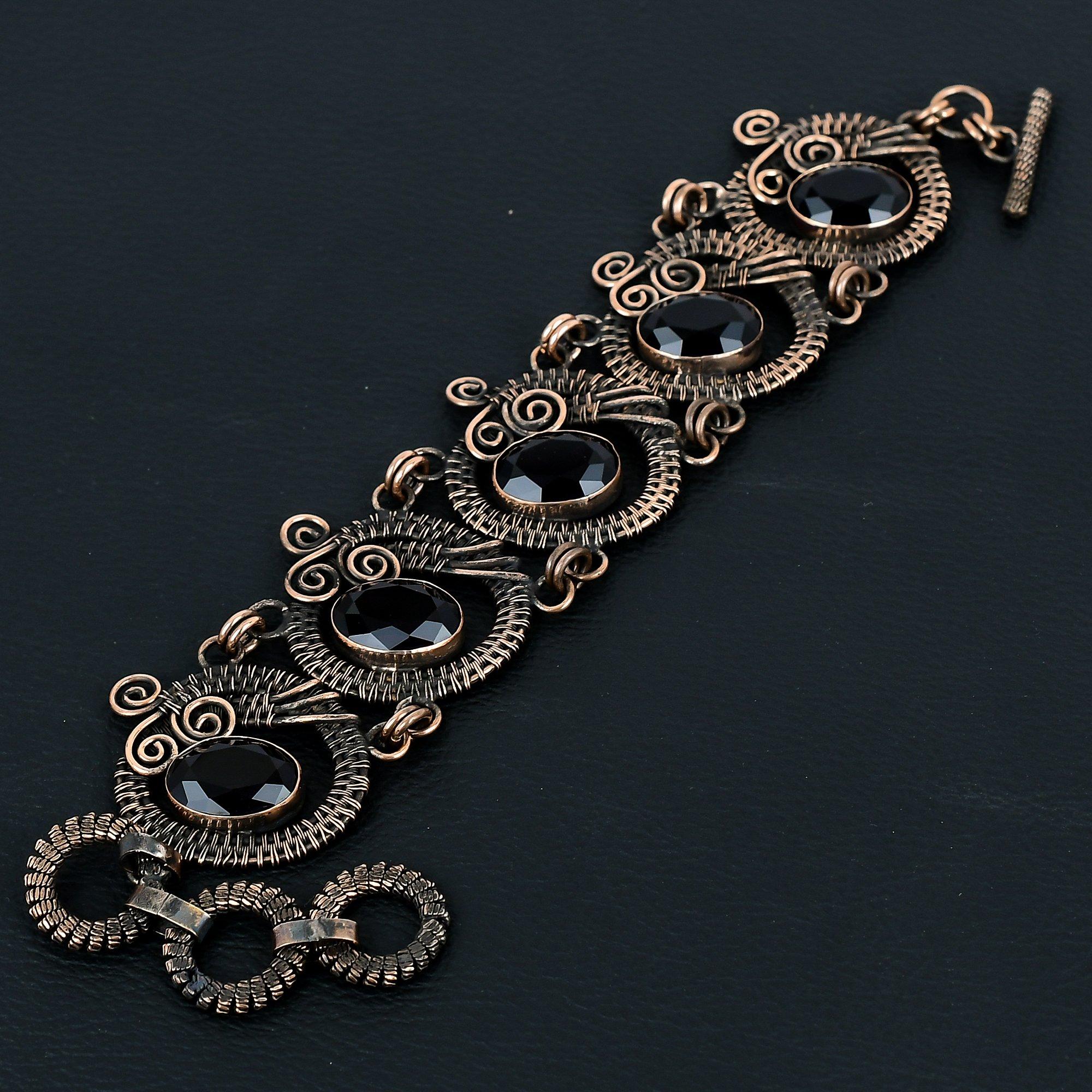 Wonderful Amethyst Gemstone Handmade Pure Copper Wire Wrapped Bracelet Jewelry