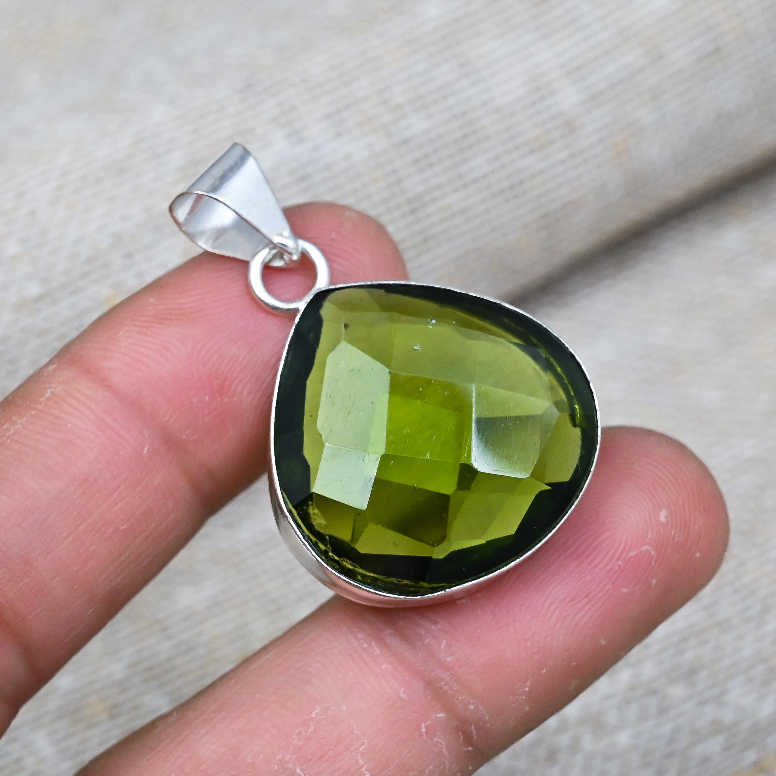 Peridot Gemstone Pendant 925 Sterling Silver Handmade Lab-Created Jewelry For Anniversary Gift