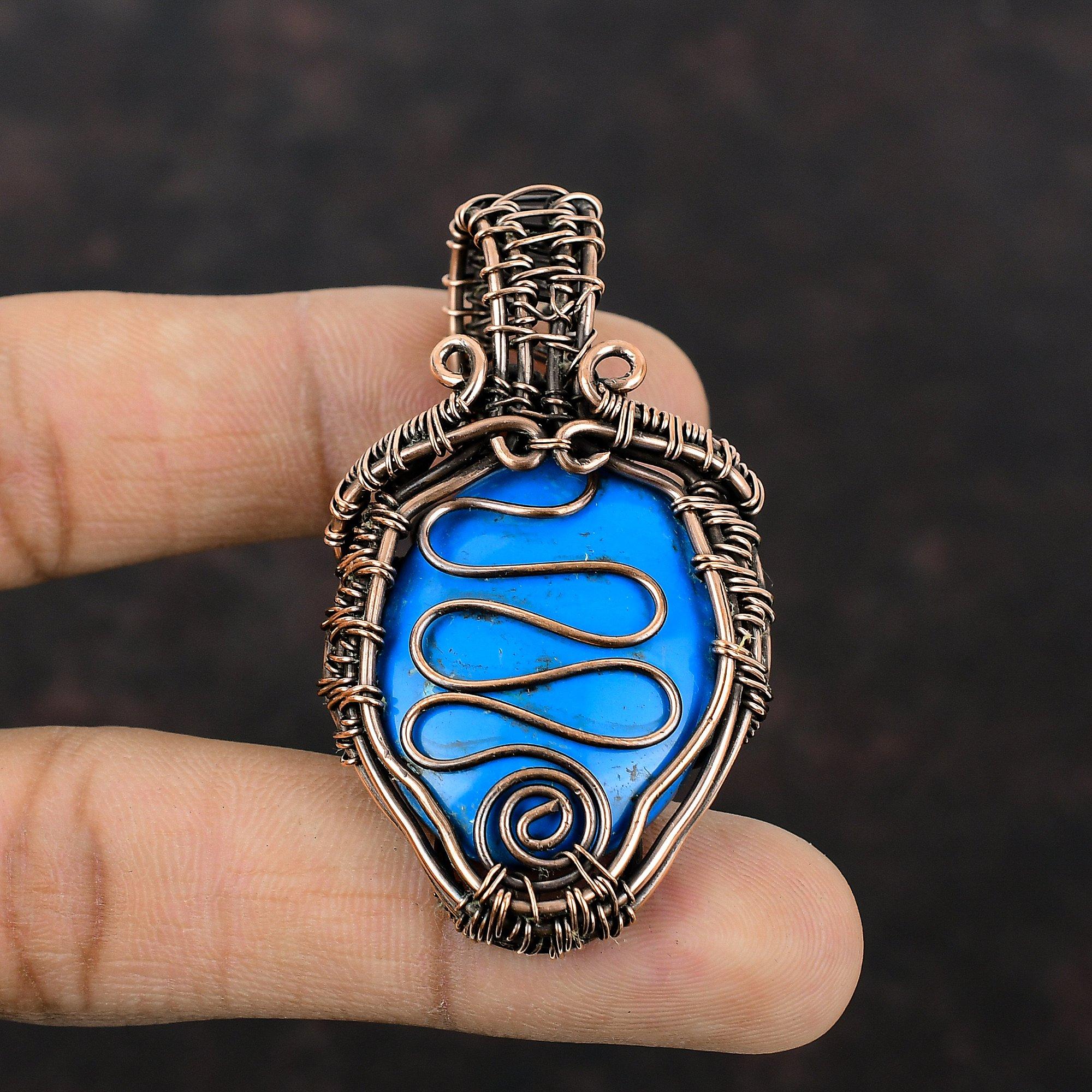 Sleeping Beauty Turquoise Pendant Copper Wire Wrapped Pendant Handmade Unique Pendant Copper Wire Wrap Jewelry Gemstone Pendant Wedding Gift