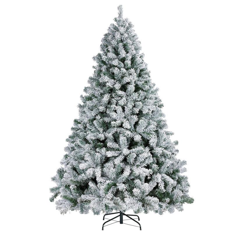 Sztuczna Choinka Śnieżna z Flokiem, Śnieżna Choinka Xmas z PVC z Metalowym Stojakiem, Dekoracja Świąteczna Wewnętrzna, Wiele Rozmiarów 60cm–300cm