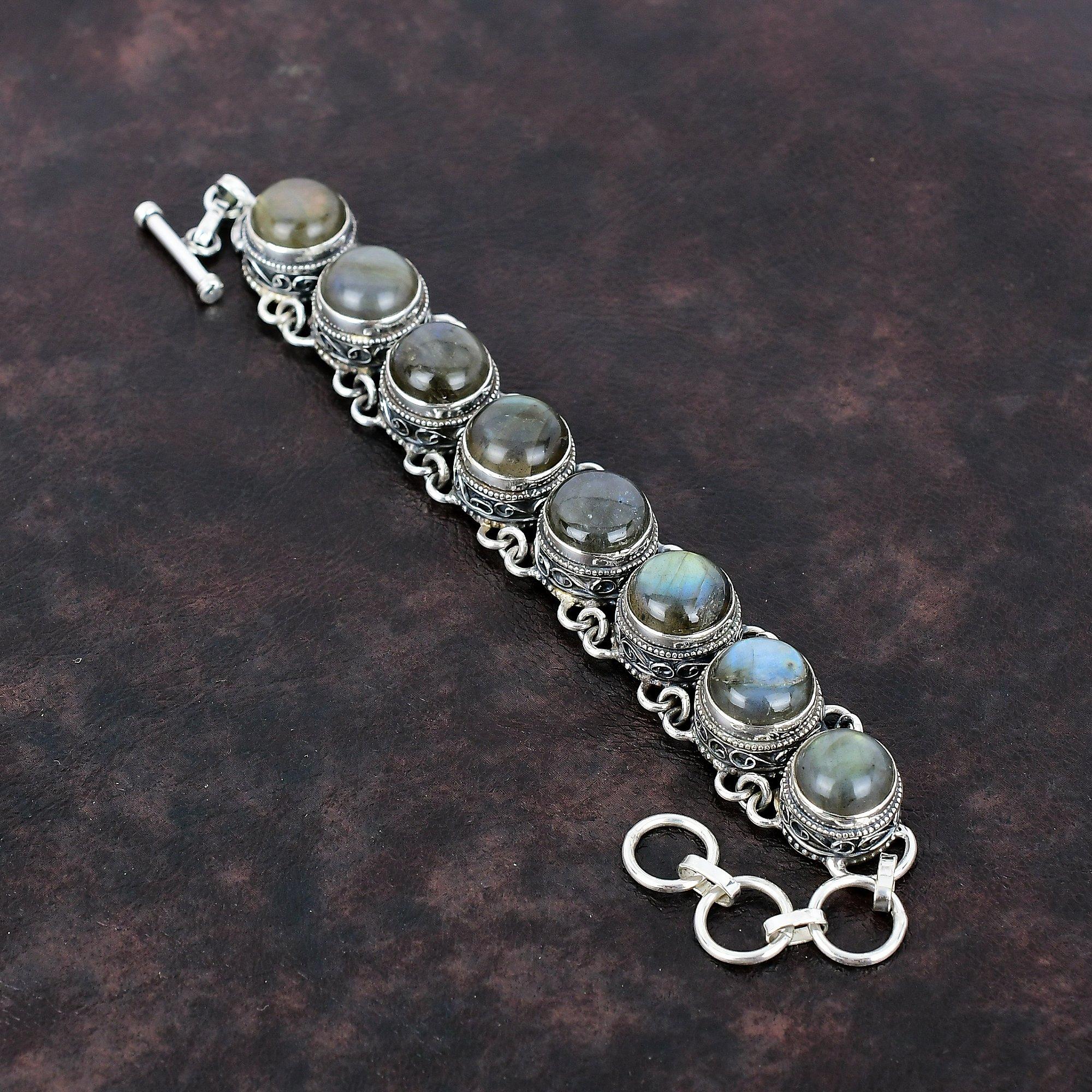 Labradorite Bracelet 925 Sterling Silver Bracelet Designer Gemstone Bracelet Handmade Adjustable Chain Bracelet Vintage Jewelry Gift For Mom