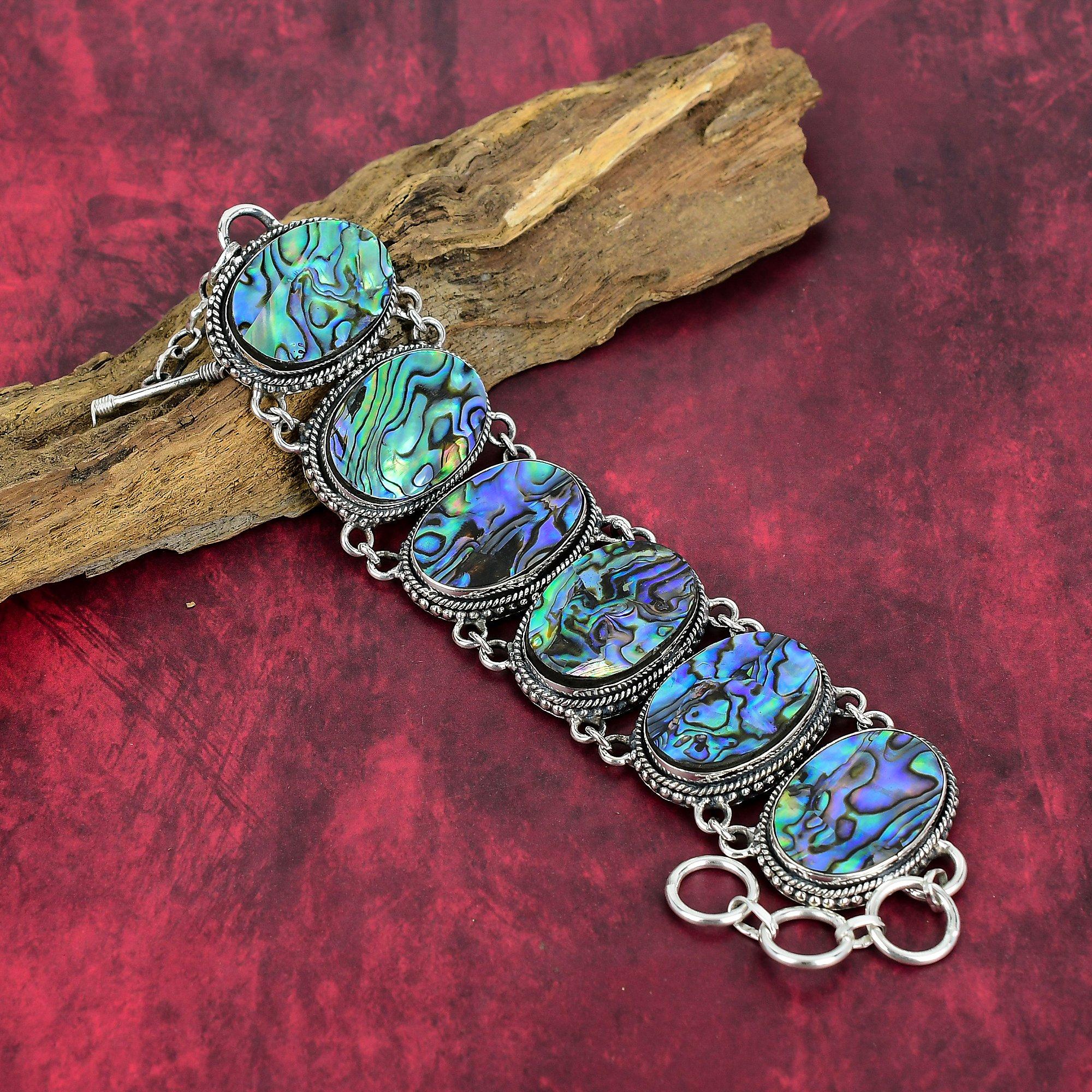 Abalone Shell 925 Solid Sterling Silver Bracelet Jewelry, Handmade Bracelet Jewelry, Dazzling Gemstone Jewelry Gift For Sister