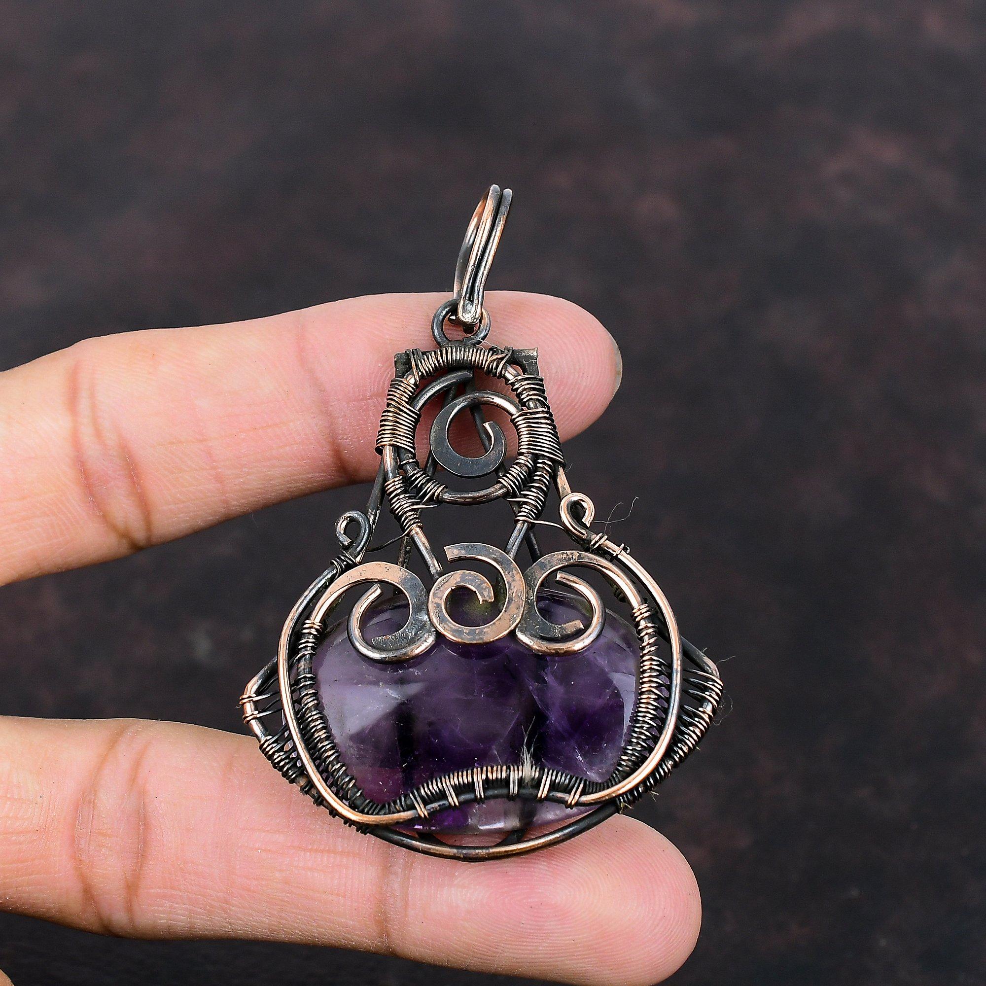 Star Amethyst Pendant Copper Wire Wrapped Jewelry Very Pretty Copper Pendant Gemstone Jewelry For Gift Handmade Pendant Wire Wrapped Pendant