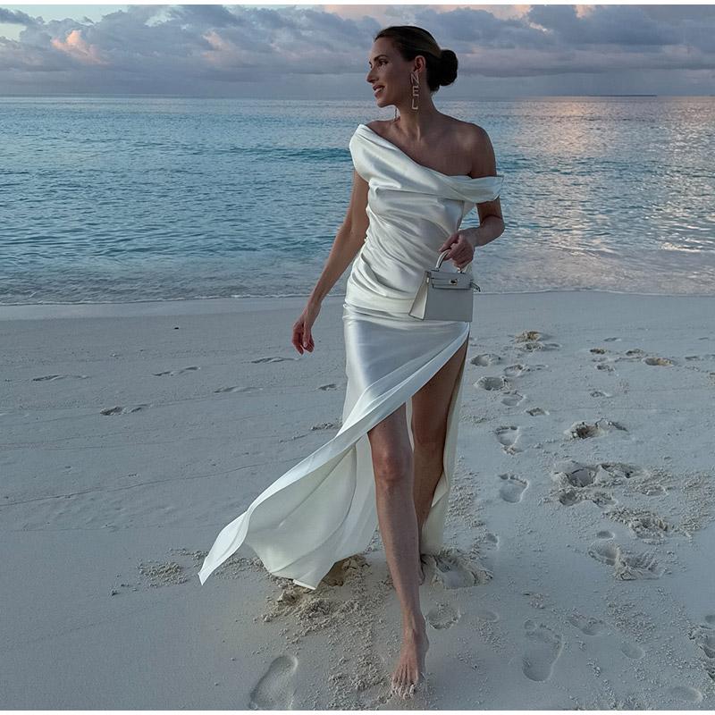 2025 New Spring Summer Gorgeous Club Gown Satin Backless Sexy Maxi Dress for Women Elegant High Split Beach Holiday Long Dress