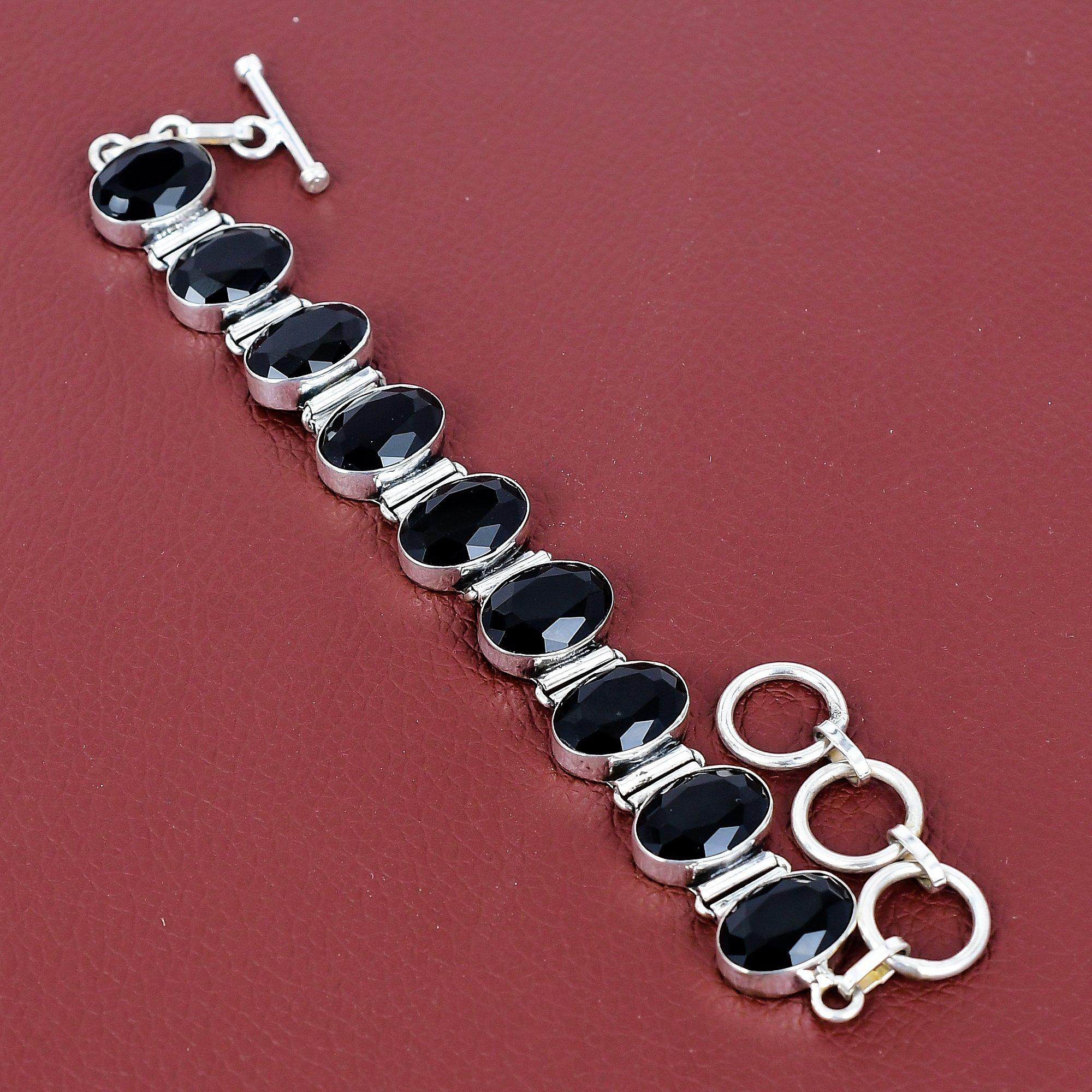 Faceted black onyx bracelet 925 sterling silver adjustable chain bracelet antique jewelry gemstone bracelet handmade jewelry gifts for women