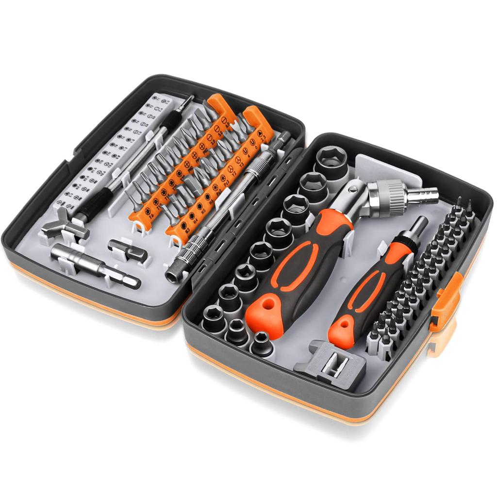 Ratchet Screwdriver 68 in 1 Socket Set and Magnetic Screwdriver Bit Set for Computer/Bike/Car/Electronics Maintenance