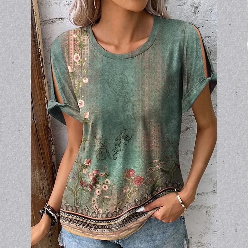 Summer Women's T-shirt Casual Comfortable Ethnic Wind Short-sleeved Printed T-shirt Tops