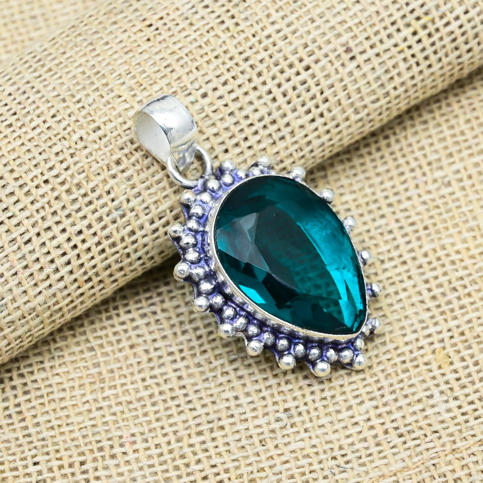 Entzückender Indicolite Edelstein Schmuck Handgefertigter 925 Sterling Silber Anhänger für Oma Geschenk