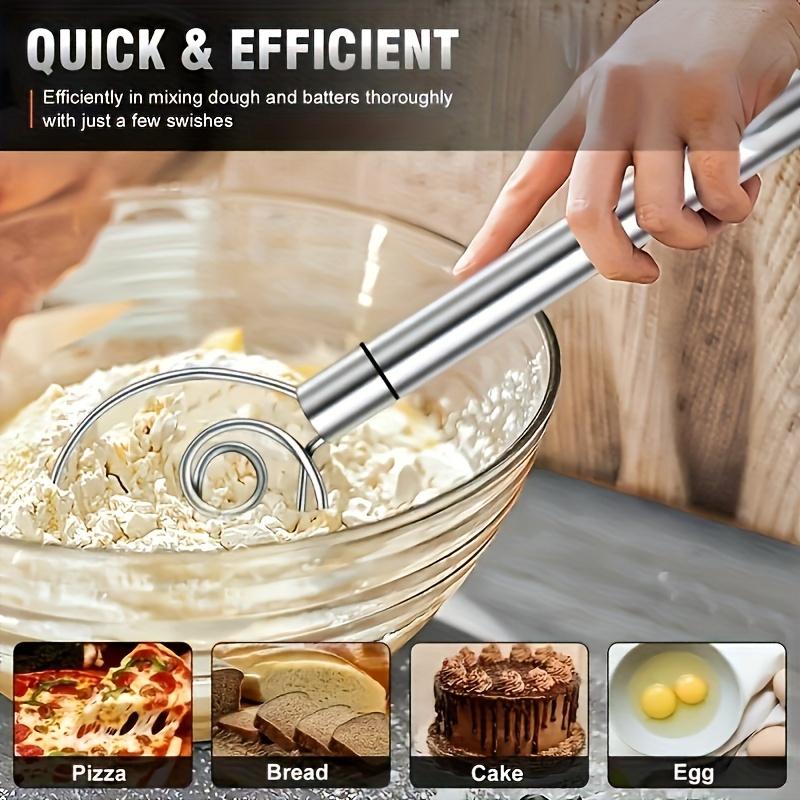 Stainless Steel Handheld Dough Mixer with Scraper,Dual-Hole Quick Mixing Tool for Cooking,Baking & Whisking,Kitchen Gadget for Food Trucks & Bakeries