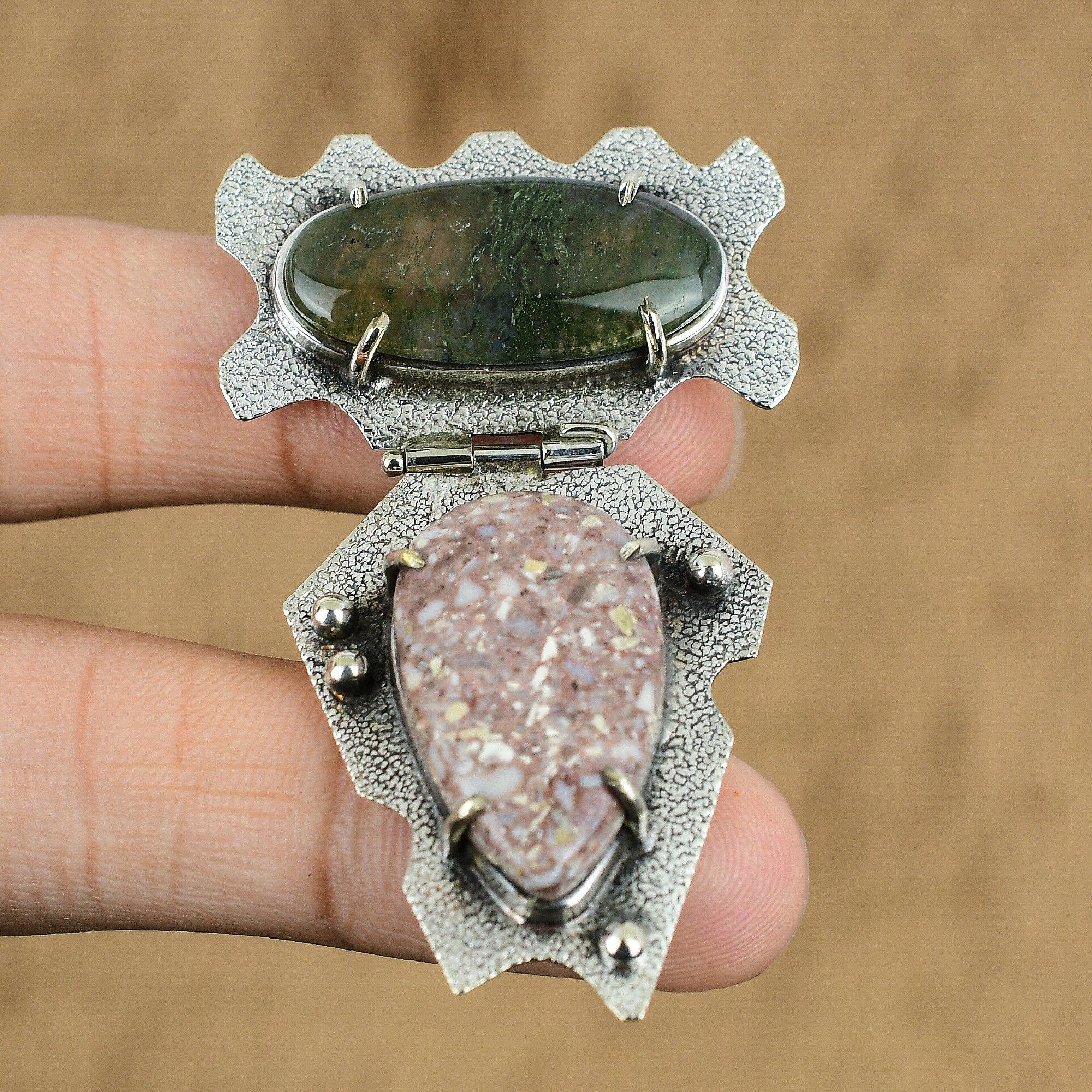 Solar Moss Agate 925 sterling silver original gemstone pendant