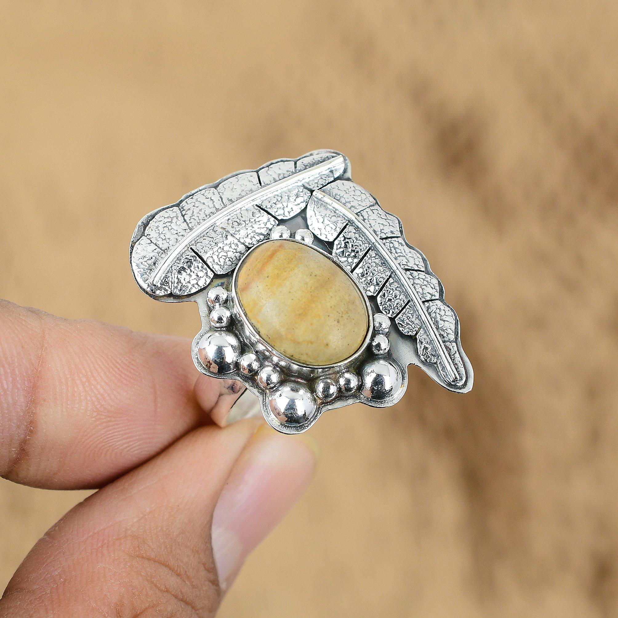 Mothers day Sale 925 Silver Picture Jasper Stone Engagement Boho Stackable Ring
