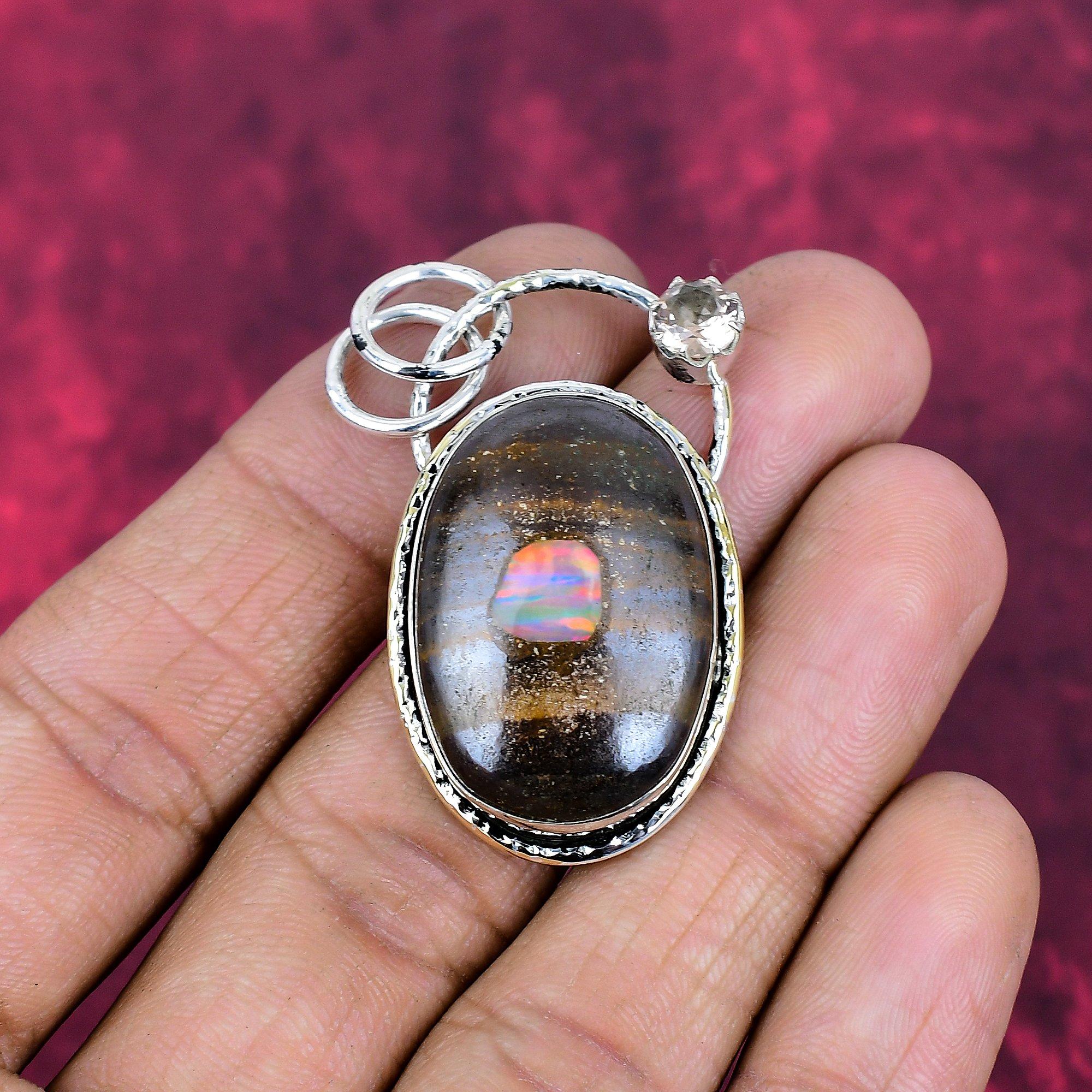 Boulder Opal & Morganite Jewelry, 925 Solid Sterling Silver Pendant Handmade Gemstone Jewelry, Gifts For Wife Brand New Pendant