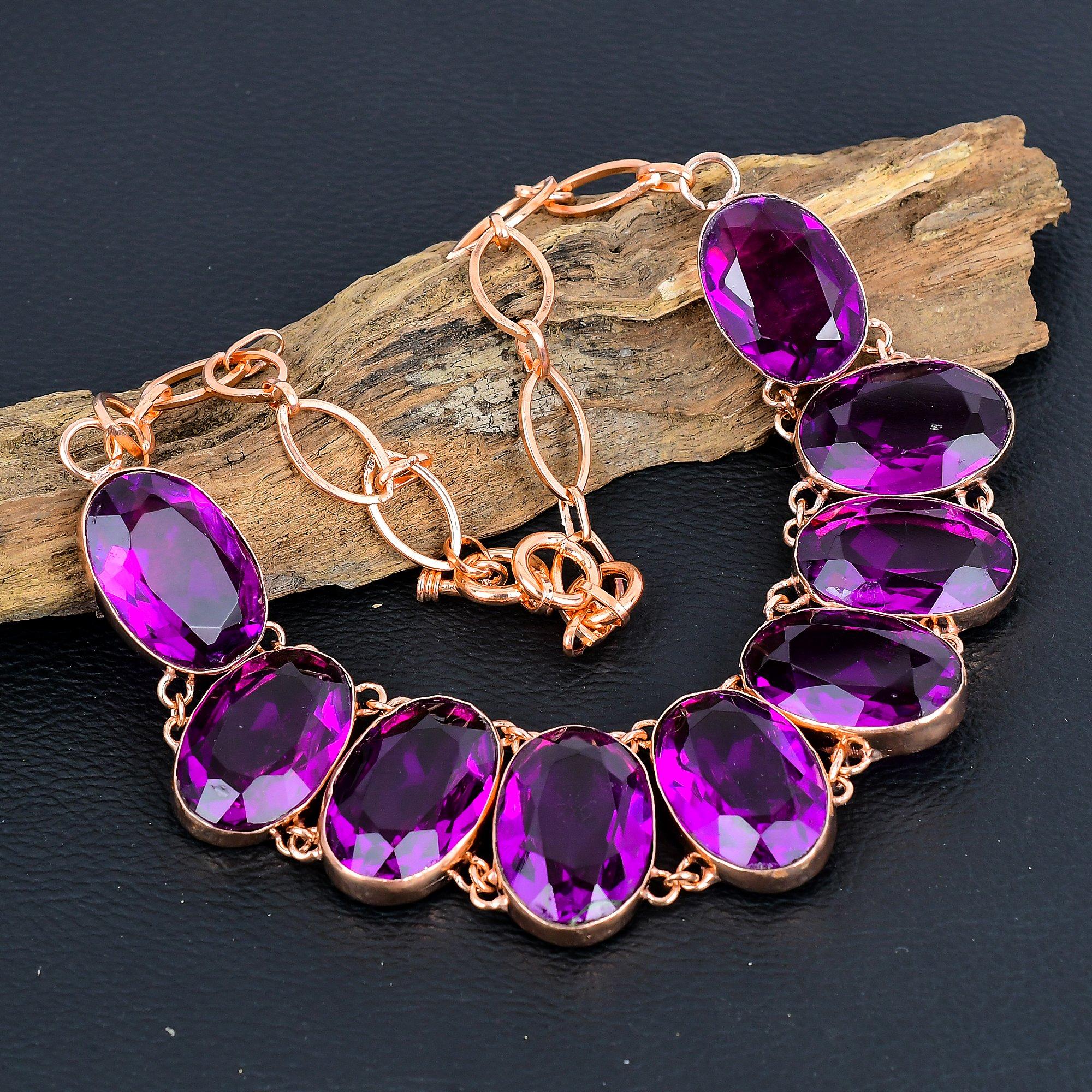 Pink Amethyst Gemstone Jewelry, Handmade Copper Necklace, Gorgeous Oval Shape Women Jewelry For Women
