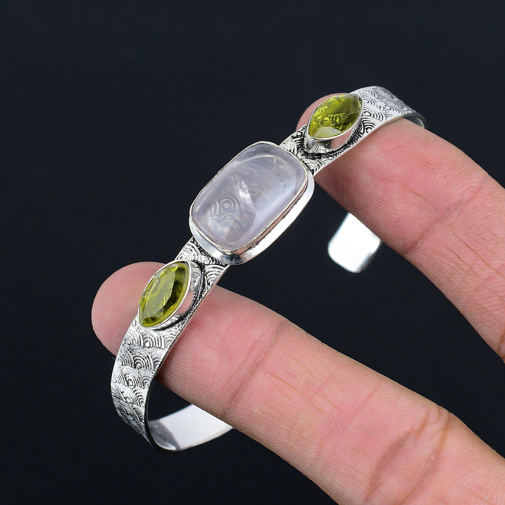 Geburtstagsgeschenk Für Sie Natürlicher Rosenquarz Edelstein Armreif Verstellbar 925 Silber