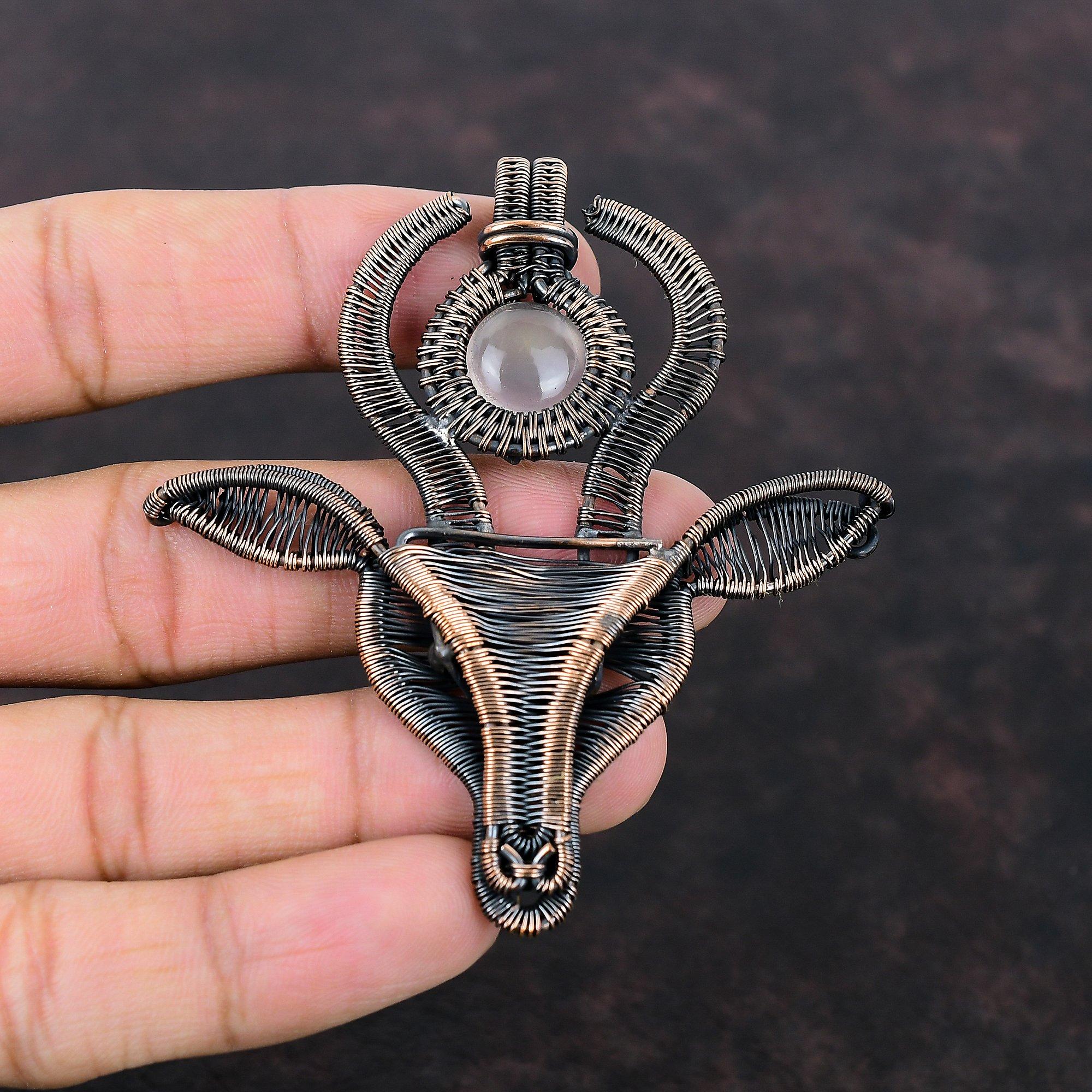 Rose Quartz Pendant Copper Wire Wrapped Pendant Gemstone Pendant Cow Face Jewelry Handmade Pendant Gift For Him Unique Copper Design Jewelry
