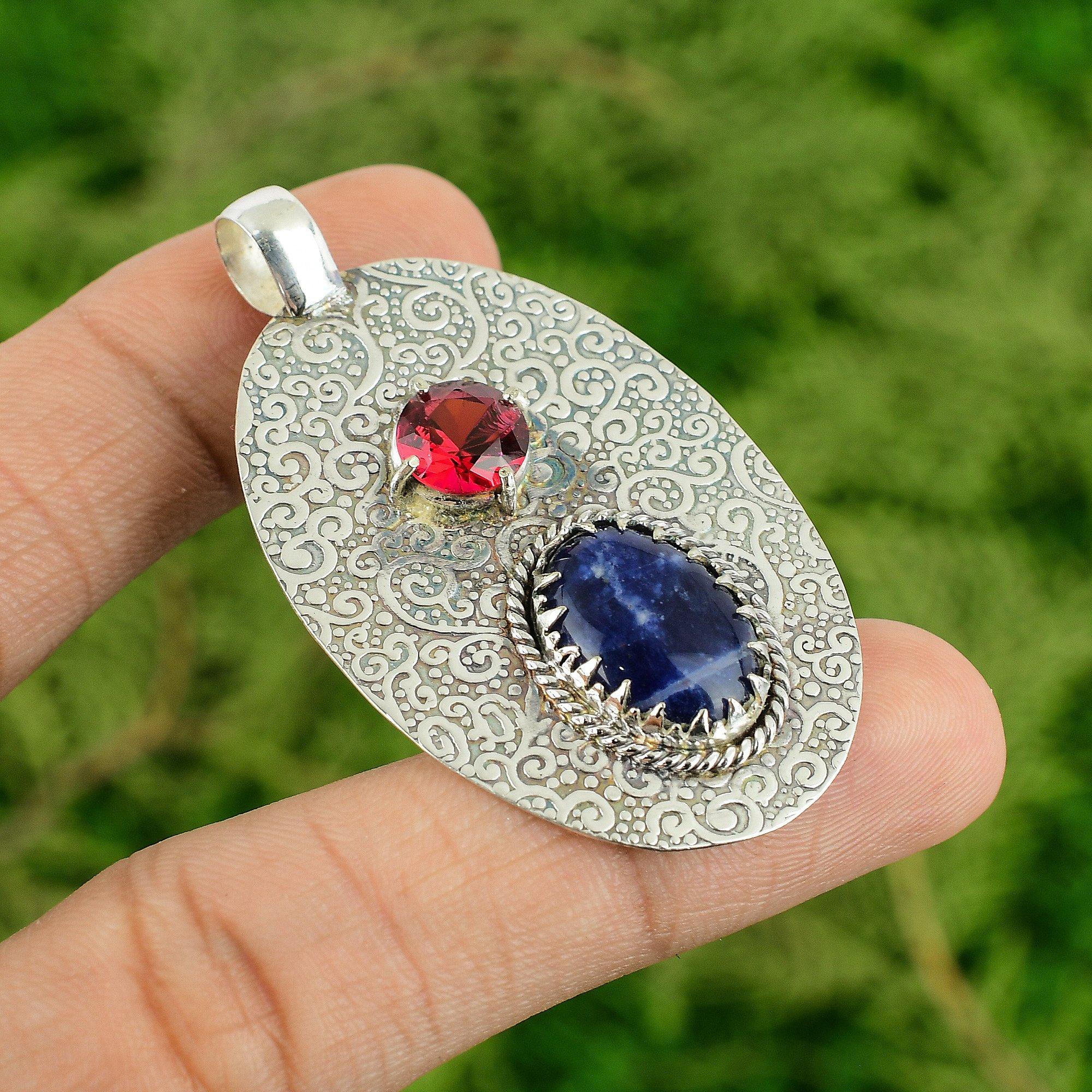 Daughters Day Sale Sodalite Gemstone Rubellite Sterling Silver Birthday Pendant