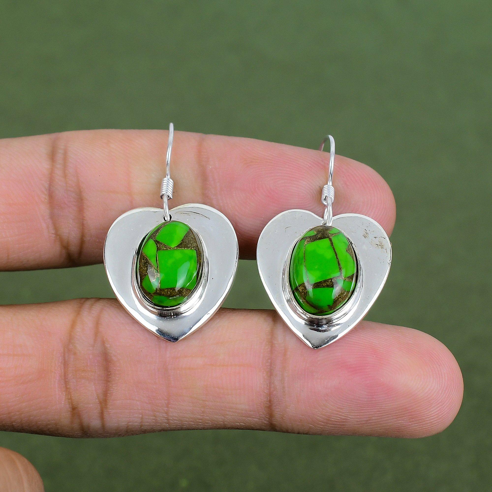 Copper Green Turquoise Earring 925 Sterling Silver Earring Handmade Jewelry Gemstone Earring Gifts For Her Dangle Earring Turquoise Jewelry