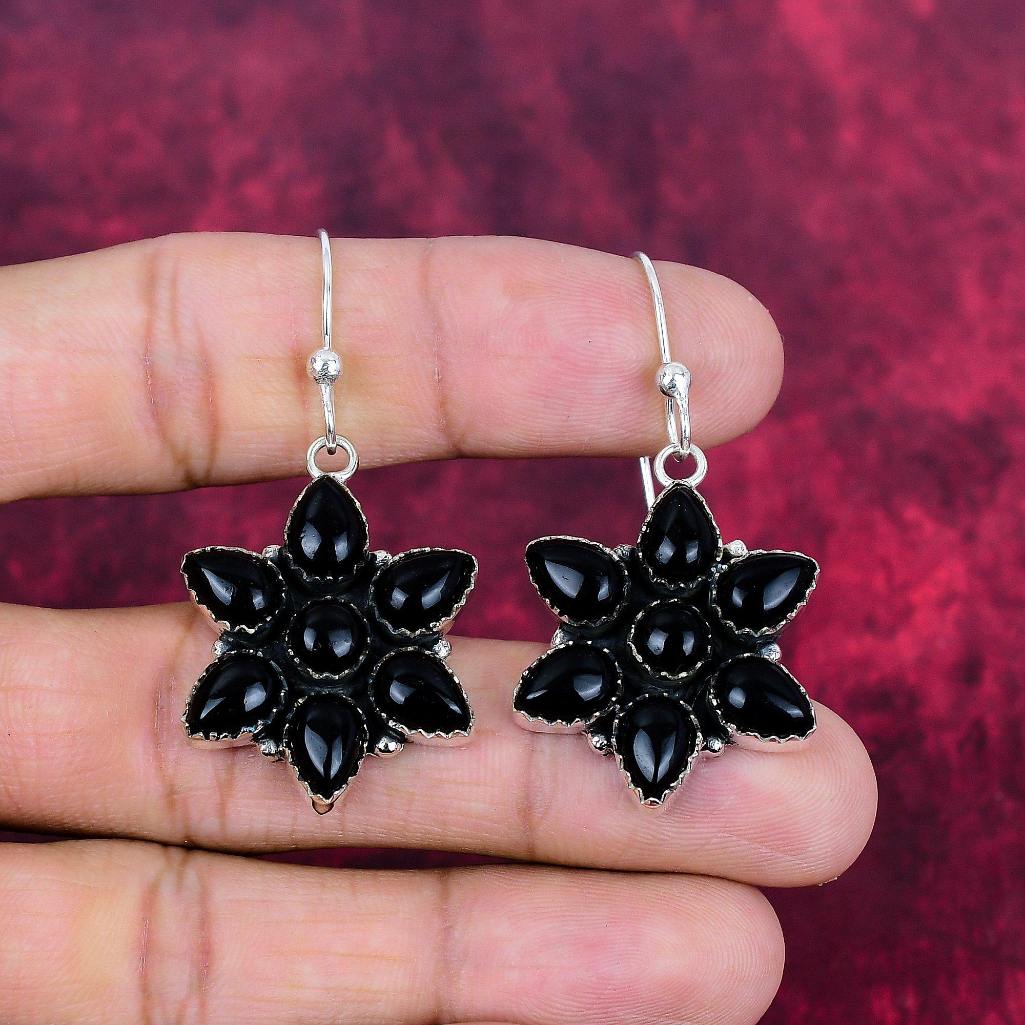 Black Onyx 925 Solid Sterling Silver Earrings, Handmade Gemstone Jewelry Earrings For Memorial Day