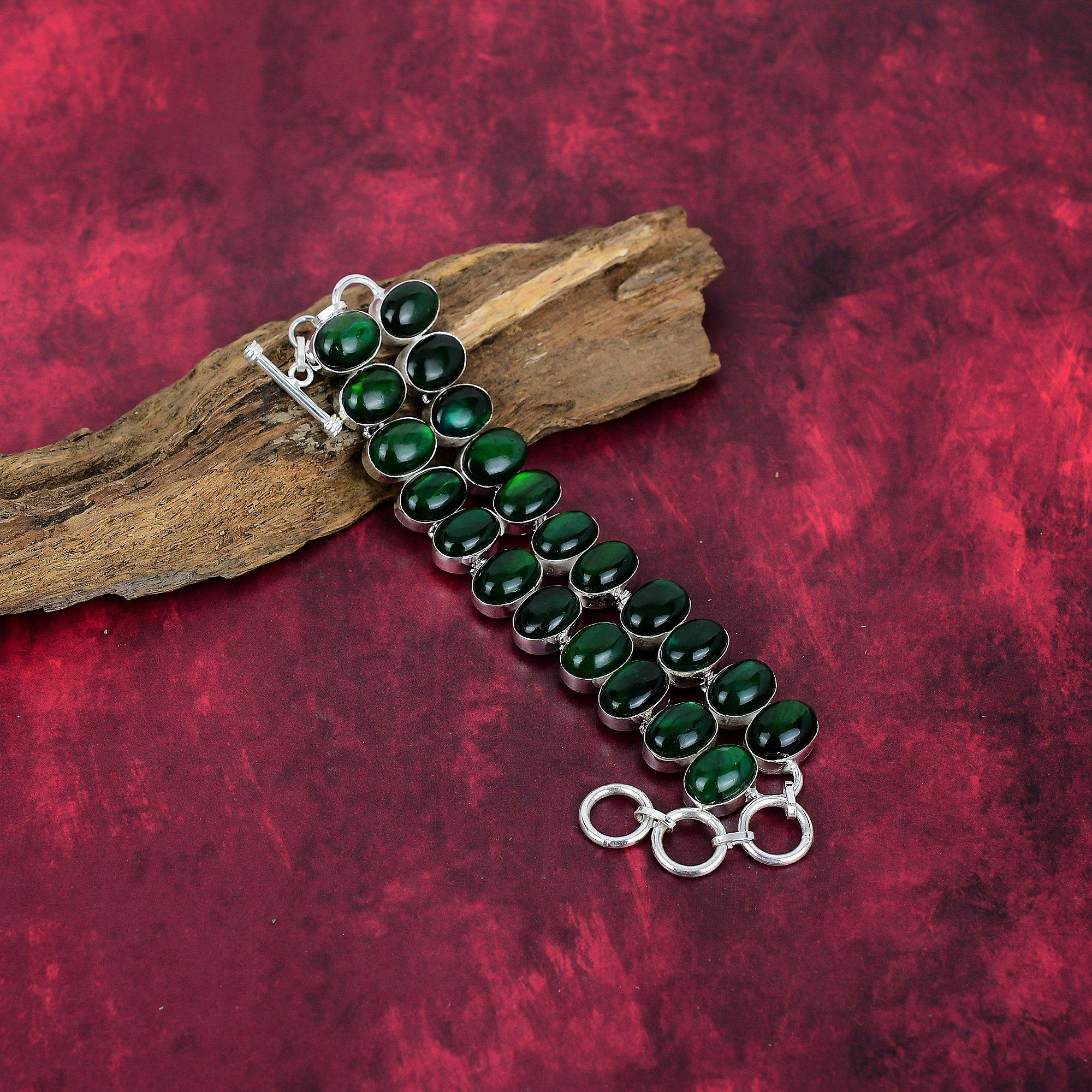 Green Flash Labradorite Handmade Gemstone Bracelet, 925 Solid Sterling Silver Bracelet Antique Jewelry, Adjustable Chain Bracelet Engagement Gift