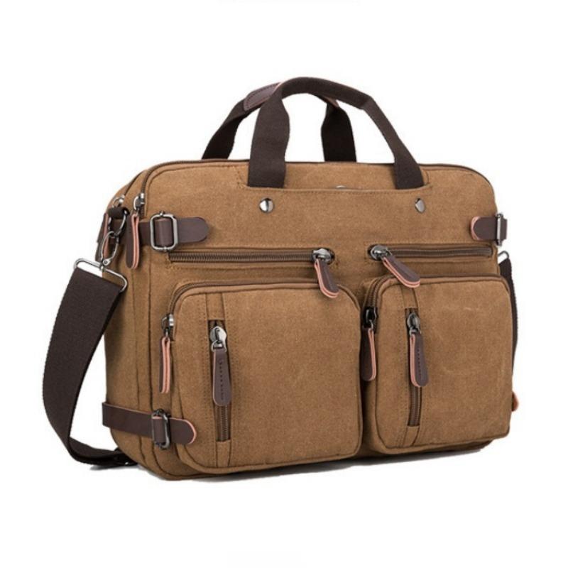 Retro forretningskoffert for menn Enkel ensfarget Crossbody-veske Fritidsreiseveske Multifunksjonell lerretsveske Kan håndholdt enkel og dobbel skulder