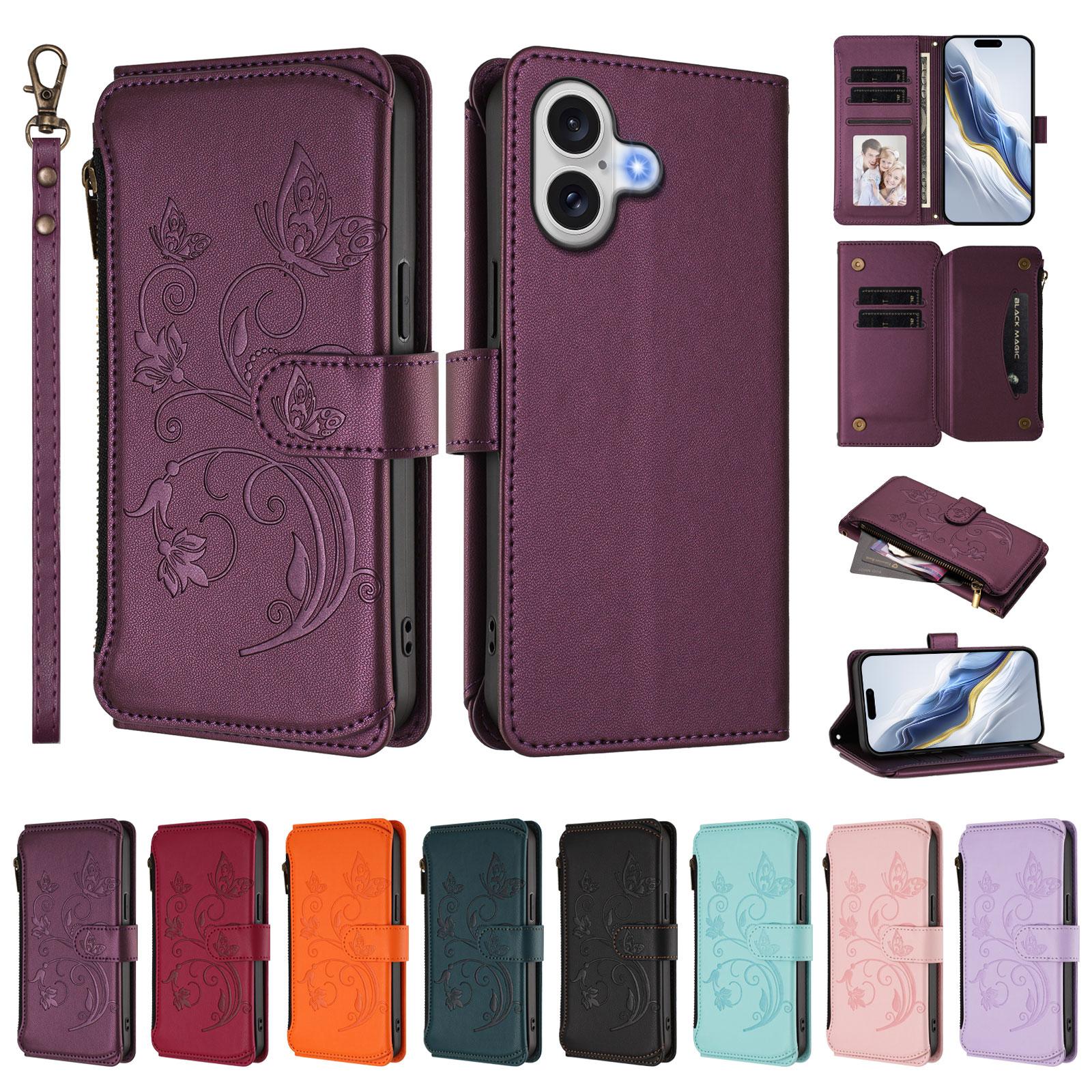 Carteira de Celular Capa Livro com Suporte 3D Borboleta Flor Couro Para iPhone 17 16 Pro Max Samsung S25 Xiaomi Redmi Honor Oppo Moto Google Slot para Cartão Capa Flip