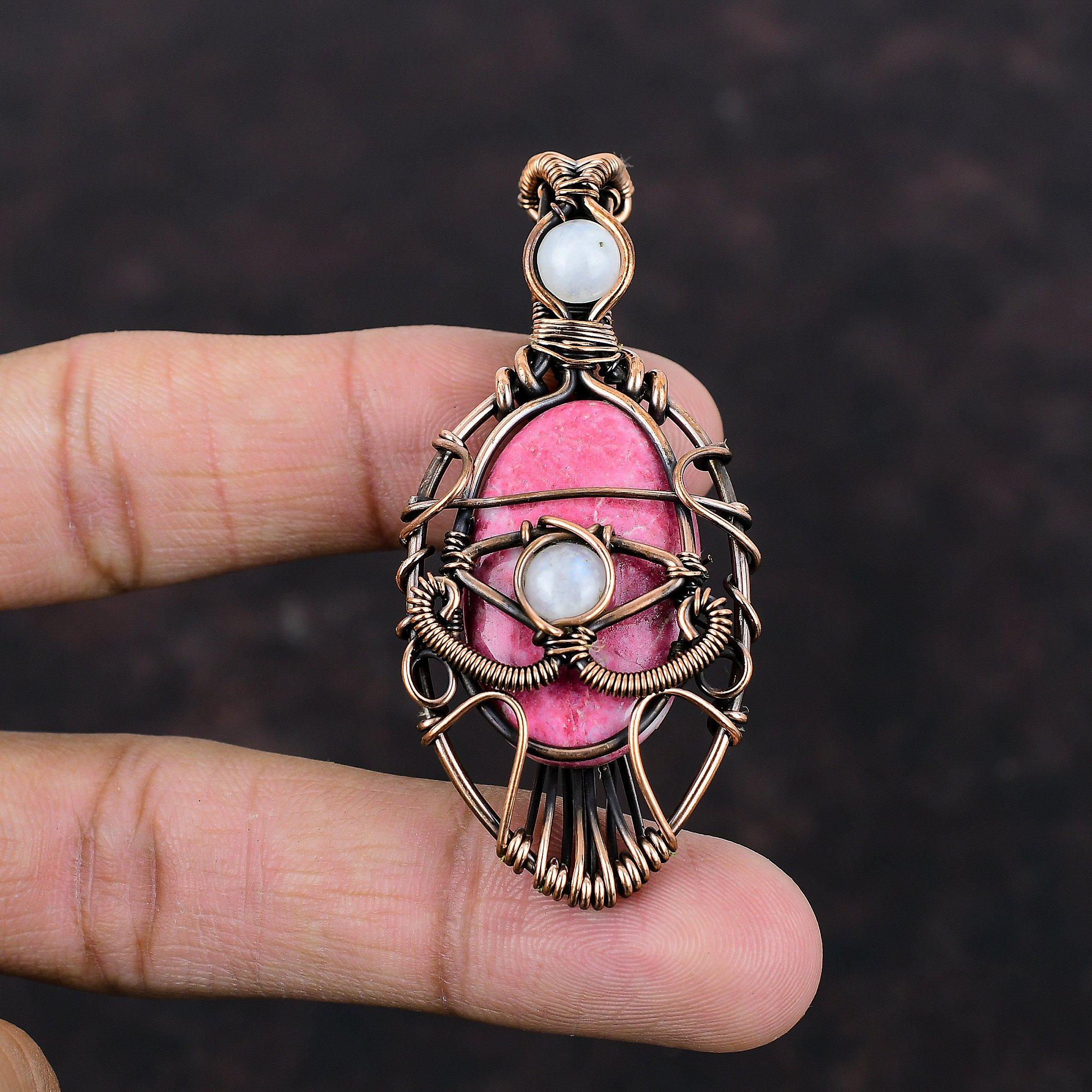 Pandantiv Tulit Ochi Rău Bijuterii Înfășurate în Sârmă de Cupru Pandantiv Piatra Lunii Curcubeu Pandantiv Handmade Înfășurat în Sârmă de Cupru Bijuterii cu Piatră Prețioasă Autentică