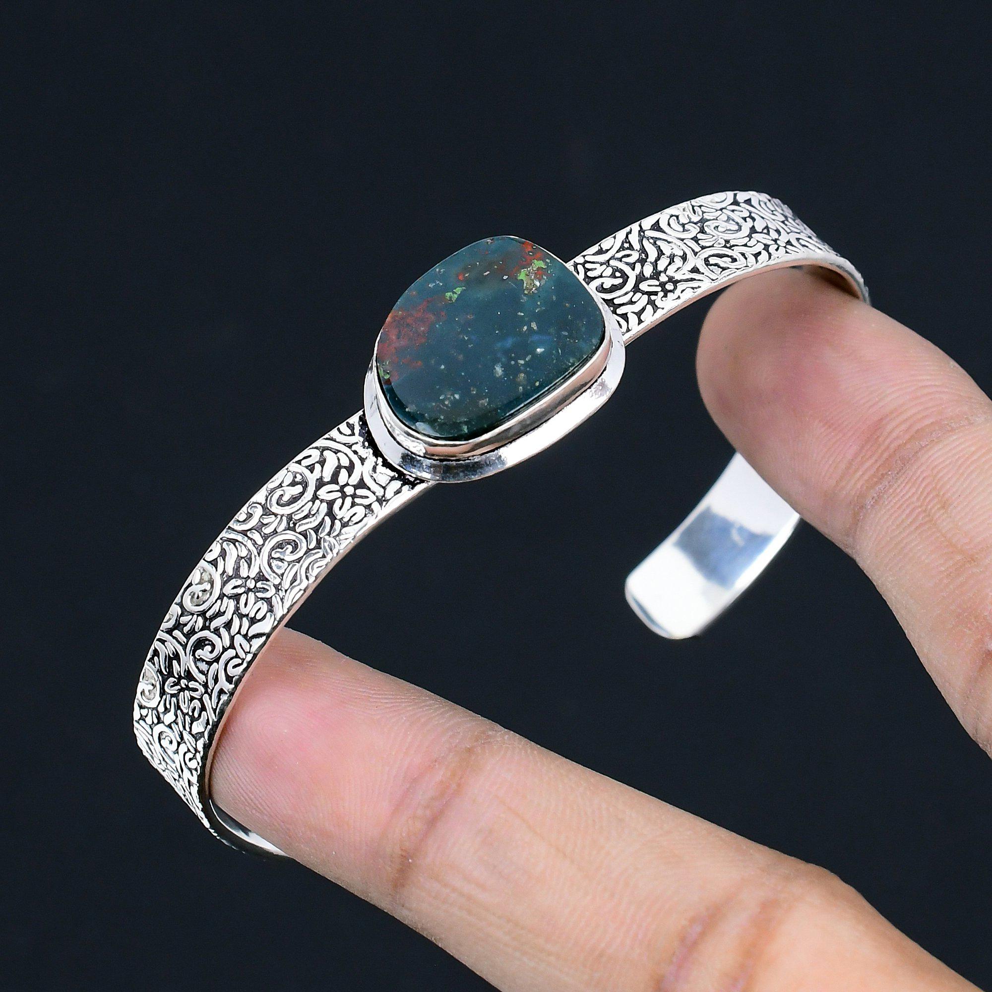 Bracelet jonc en pierre de sang naturelle ajustable en argent sterling 925 bijoux indiens