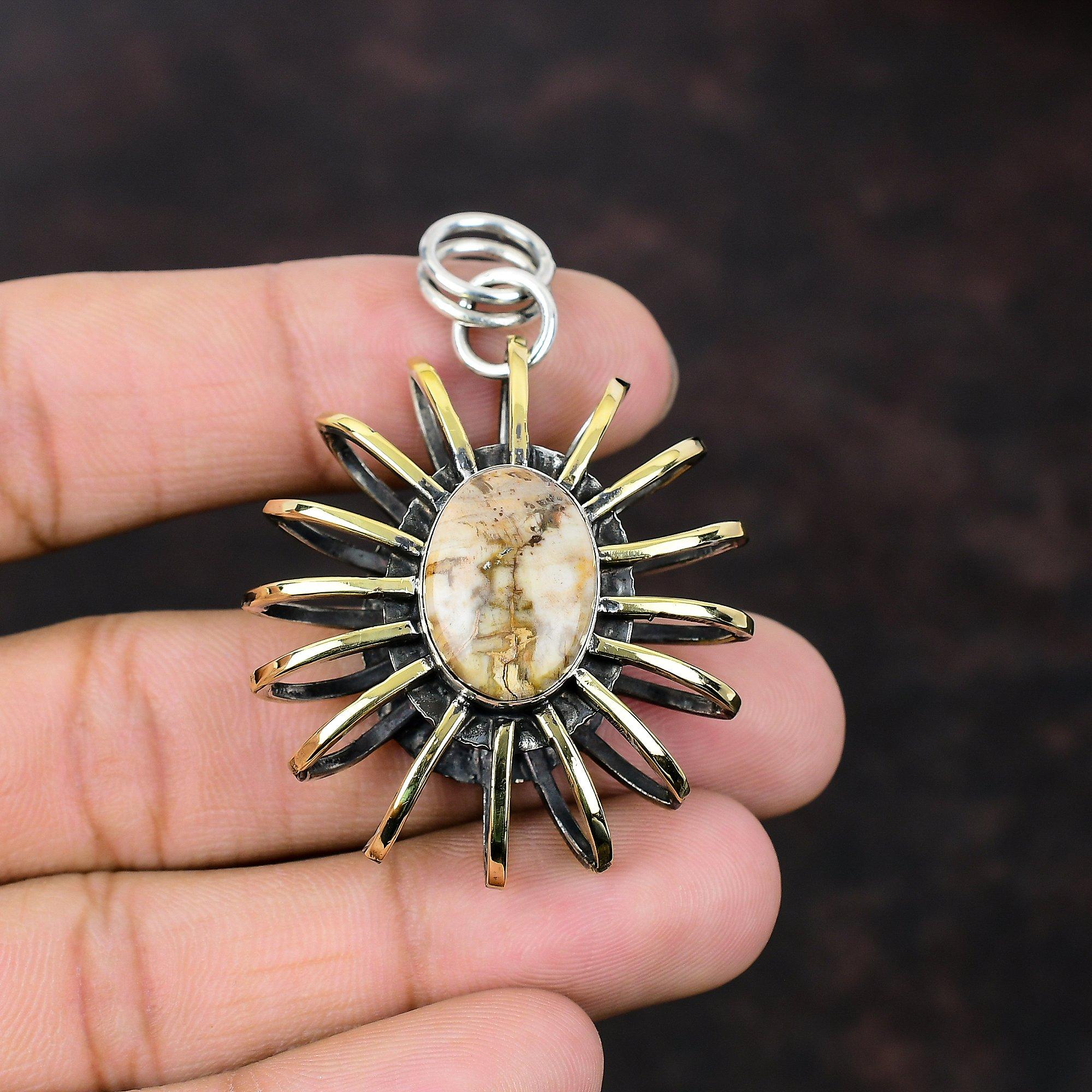 Plume Agate Pendant Gemstone Jewelry 925 Sterling Silver Pendant 18K Gold Plated Pendant Cage Jewelry Gift For Wife Handmade Amazing Jewelry