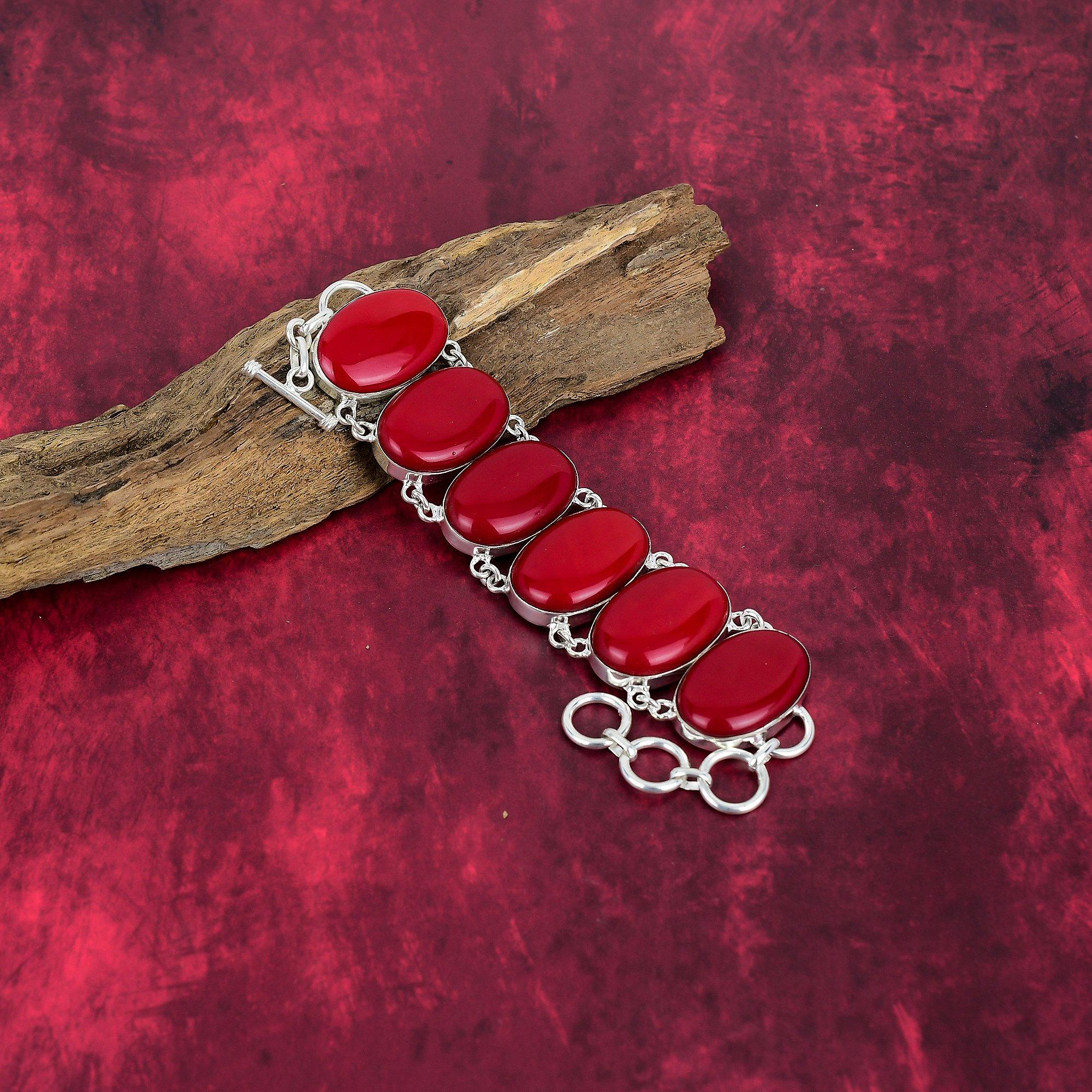 Rote Koralle Handgemachtes Edelstein Armband, 925 Sterling Silber Armband Antiker Schmuck, Als Verlobungsgeschenk