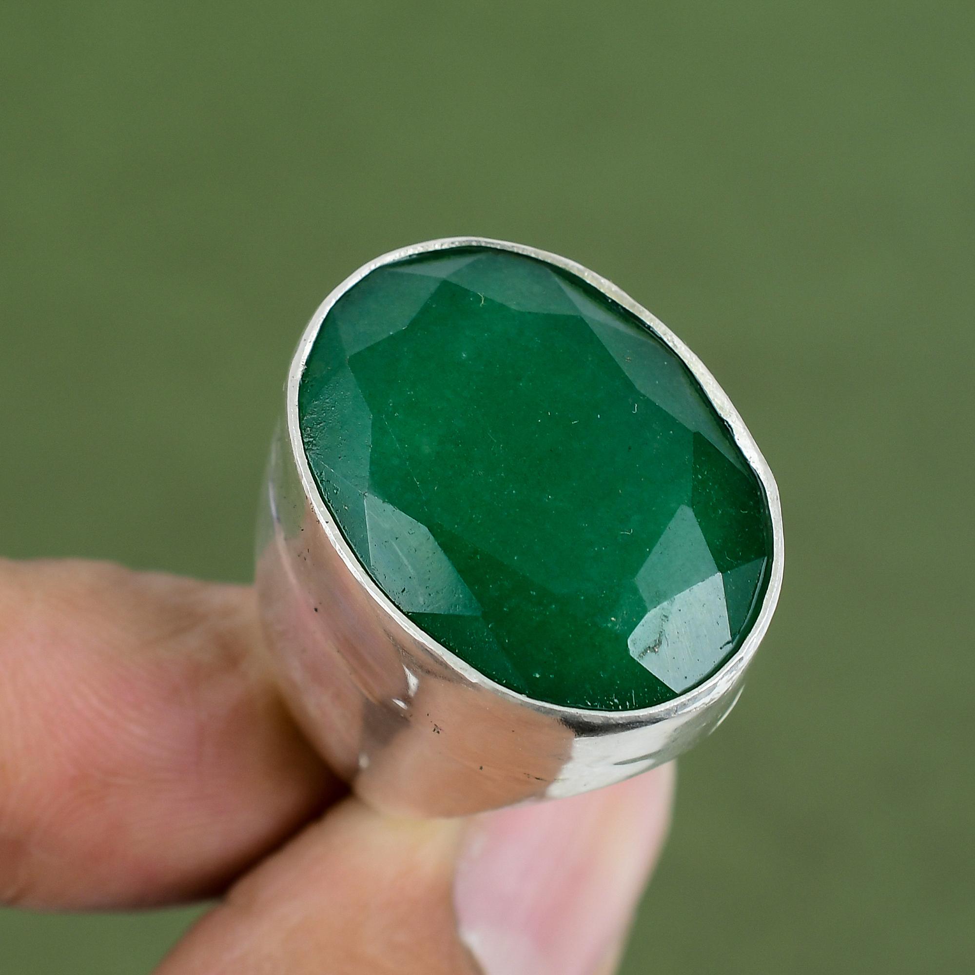 Faceted Zambian Emerald Ring 925 Sterling Silver Ring Natural Gemstone Jewelry Handmade Ring Gift For Her Unique Ring Available In Ring Size