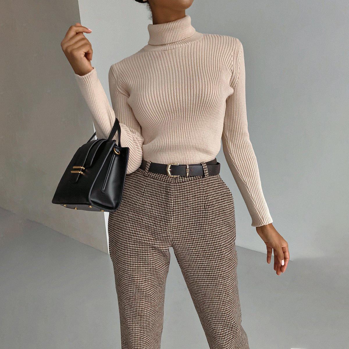 Women's Lengthened Turtleneck Sweater Autumn and Winter Knitted Bottoming Shirt Slim High Neck Pullover Sweater