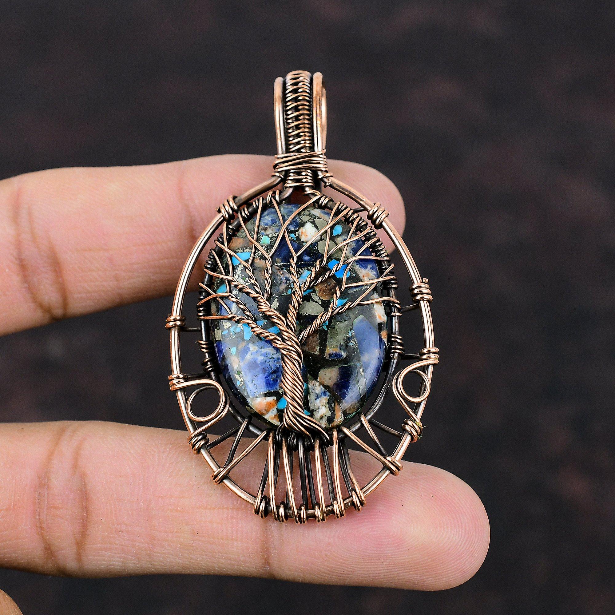 Tree Of Life Copper Multi Turquoise Pendant Copper Wire Wrapped Pendant Designer Jewelry Gemstone Pendant Handmade Copper Jewelry For Gifts