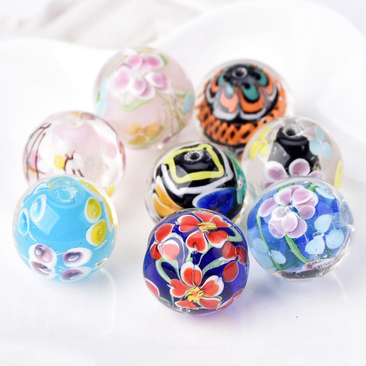 2 buc 20mm Margele Rotunde Mari Handmade Floare Lampwork Sticlă Margele Libere pentru Accesorii de Fabricare Bijuterii DIY Artizanat Descoperiri