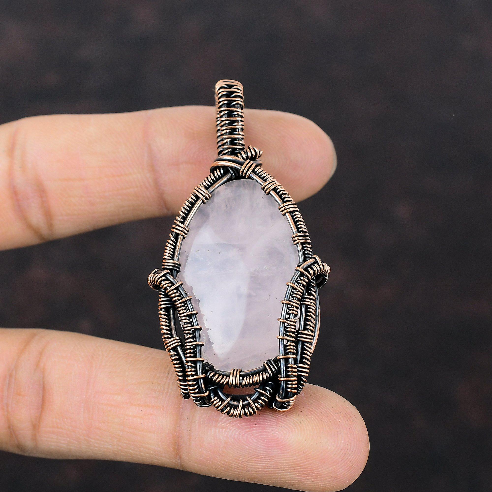 Rose Quartz Pendant Copper Wire Wrapped Pendant Rose Quartz Jewelry Handmade Pendant Copper Jewelry For Gift Wire Wrapped Gemstone Pendant