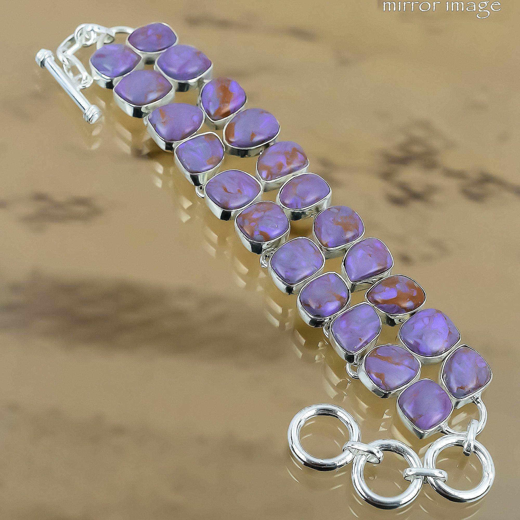 Gift For Women Chain Adjustable Bracelet 925 Silver Natural Purple Turquoise