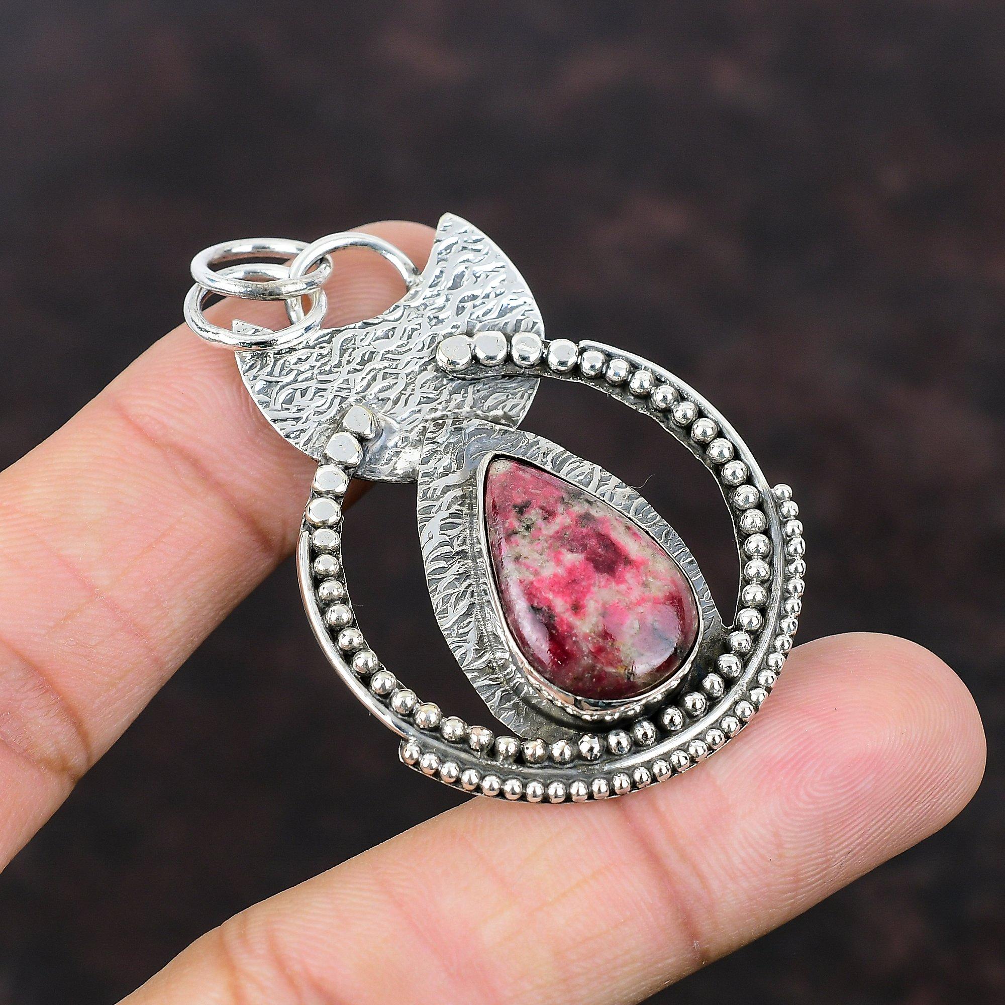 Thulite Pendant 925 Sterling Silver Pendant Very Pretty Gemstone Handmade Pendant Designer Jewelry Gift For Wife Silver Jewelry Boho Pendant