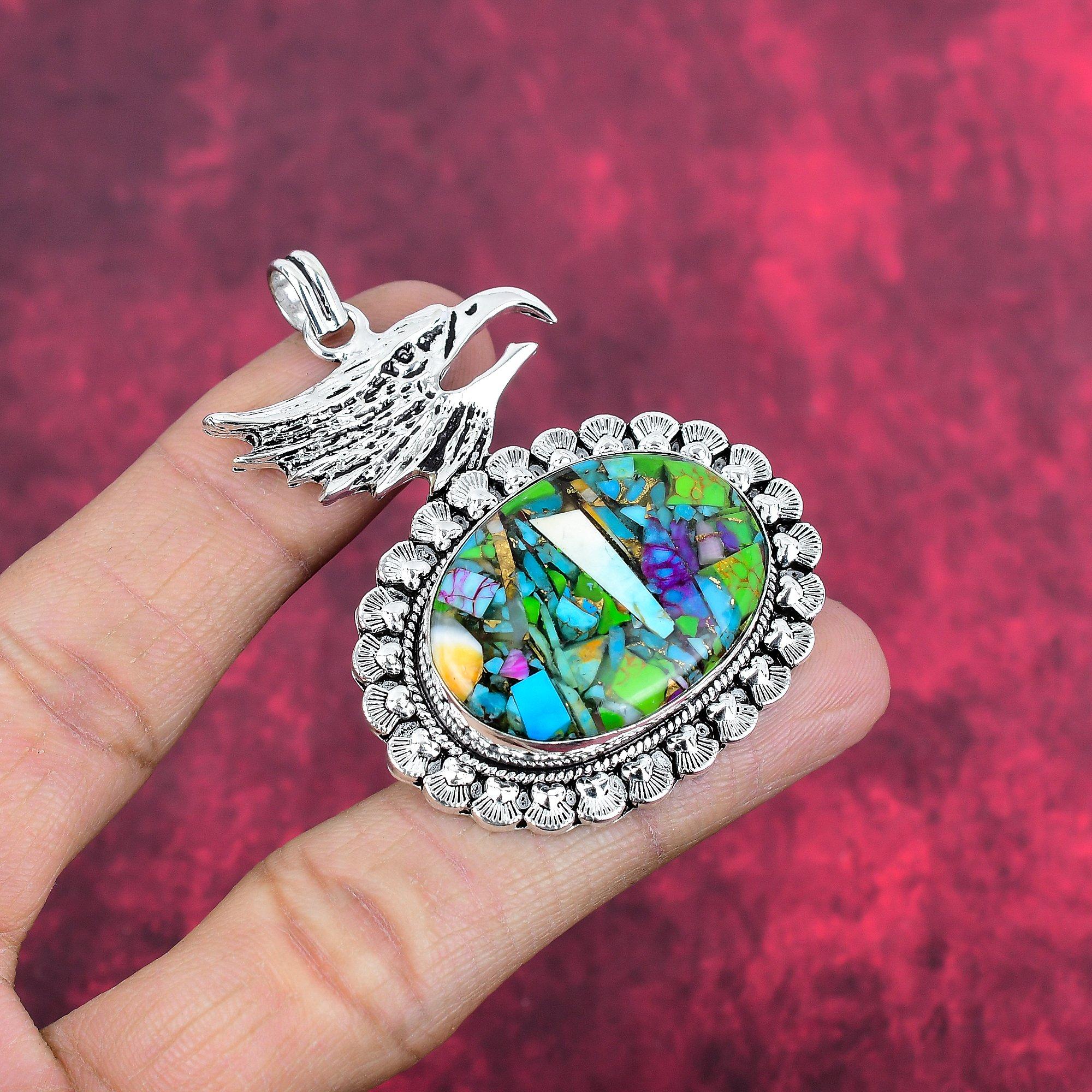 Fiesta Kingman Türkis Anhänger, 925 Massiv Sterlingsilber Edelsteinschmuck, Handgefertigter Anhänger, Für Hochzeitsgeschenk