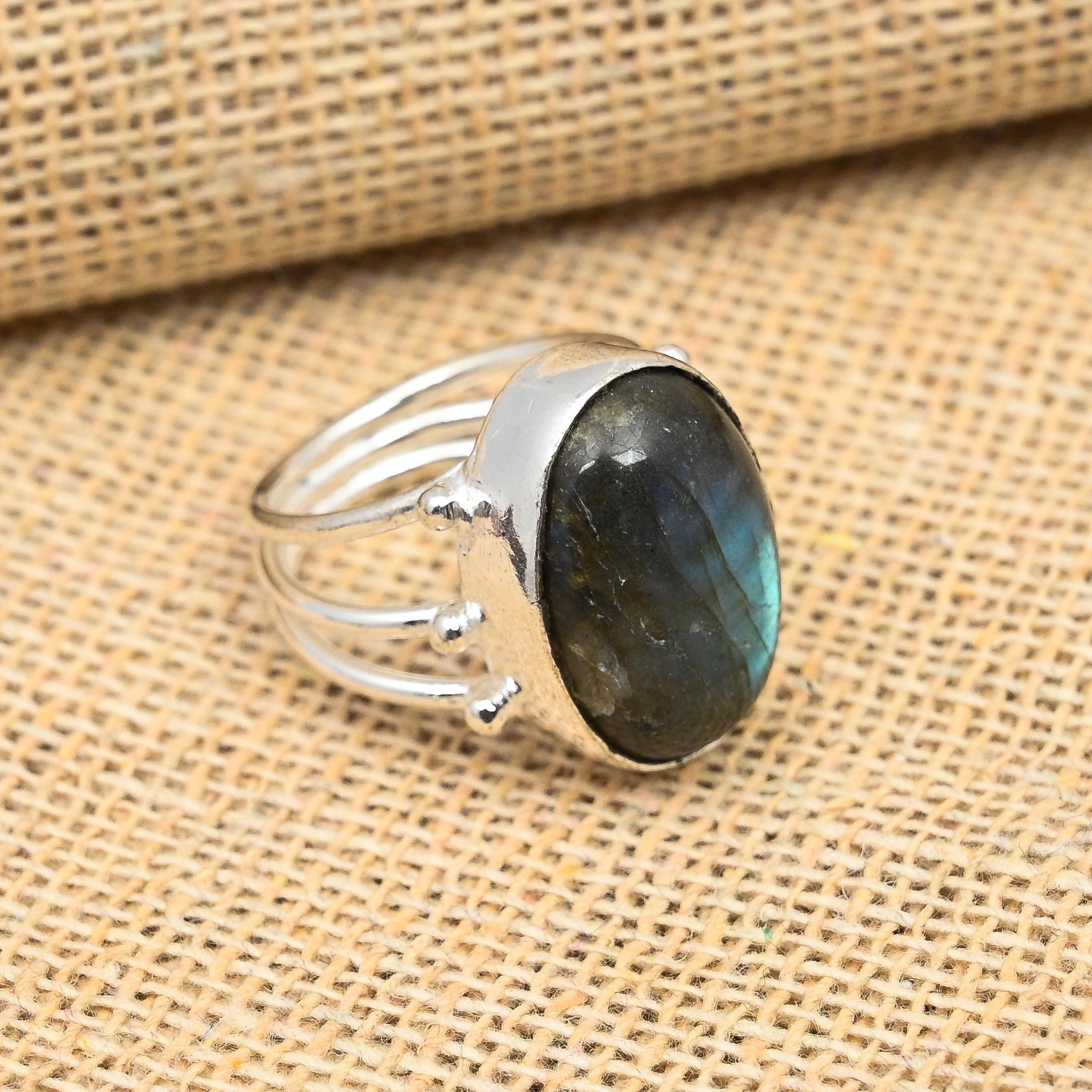 Labradorite Gemstone 925 Sterling Silver Handmade Jewelry Ring For Wedding Gift