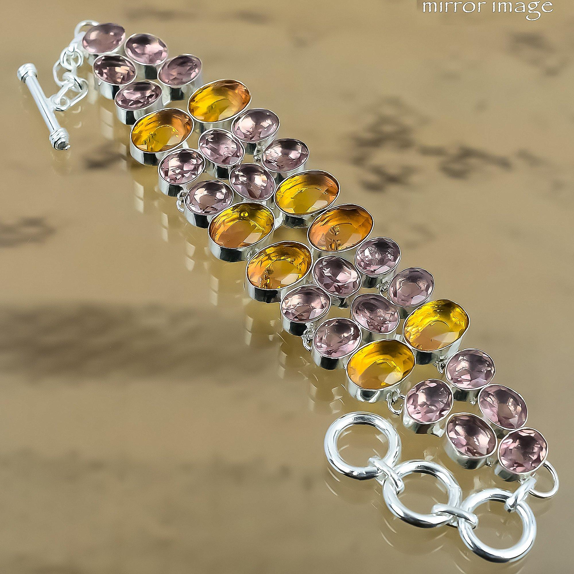 Gift For Her 925 Silver Natural Citrine Gemstone Chain Adjustable Bracelet