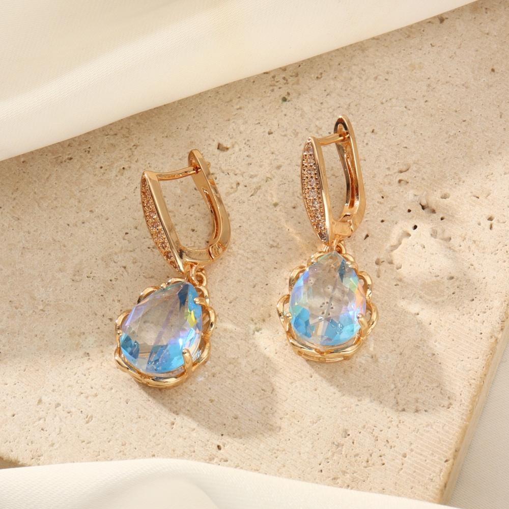 1 Pair Simple Blue Water Drop Shape Dangle Earrings for Women Cubic Zirconia Earring Jewelry Party Accessories