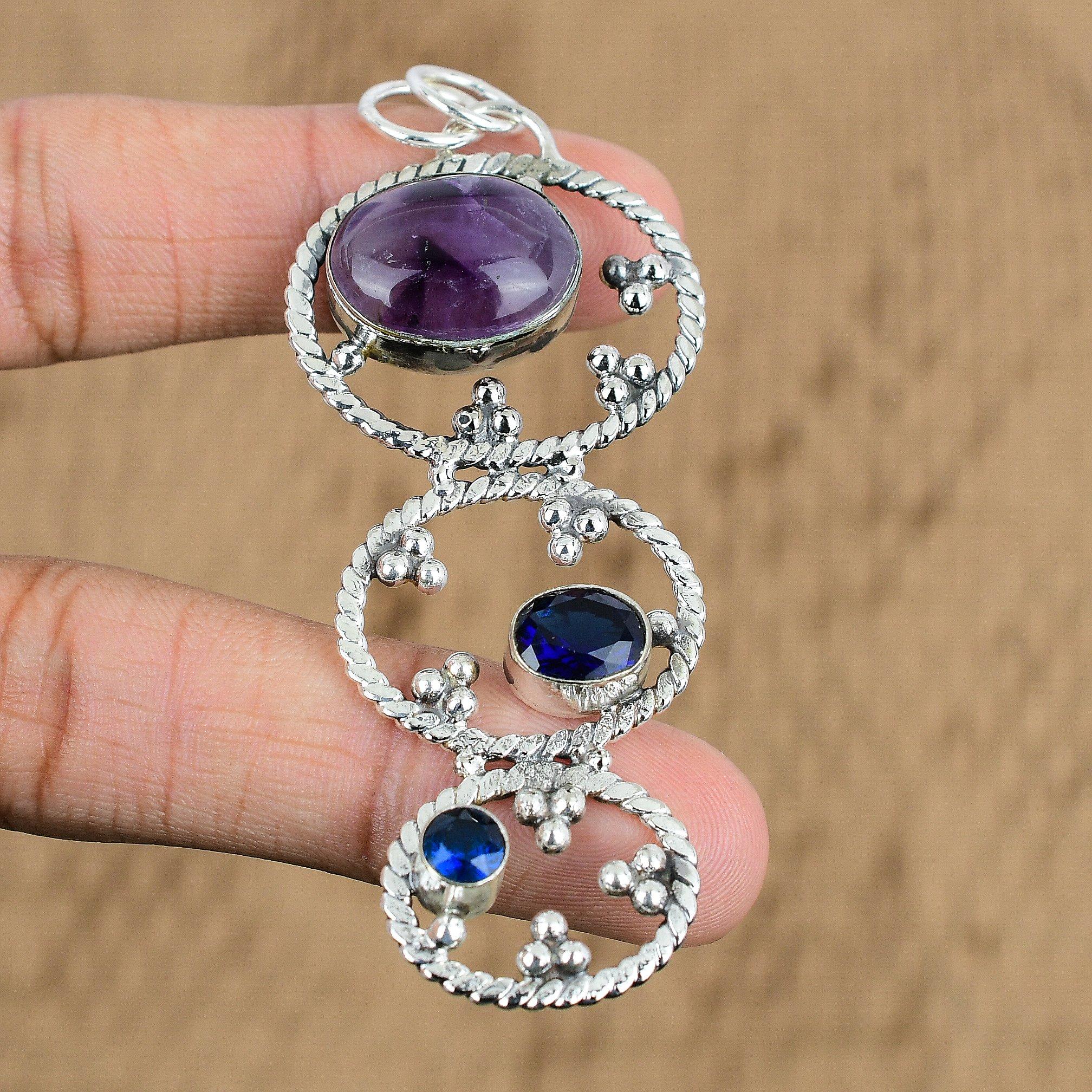 Natural Star Amethyst Tanzanite Quartz 925 Sterling Silver Anniversary Pendant