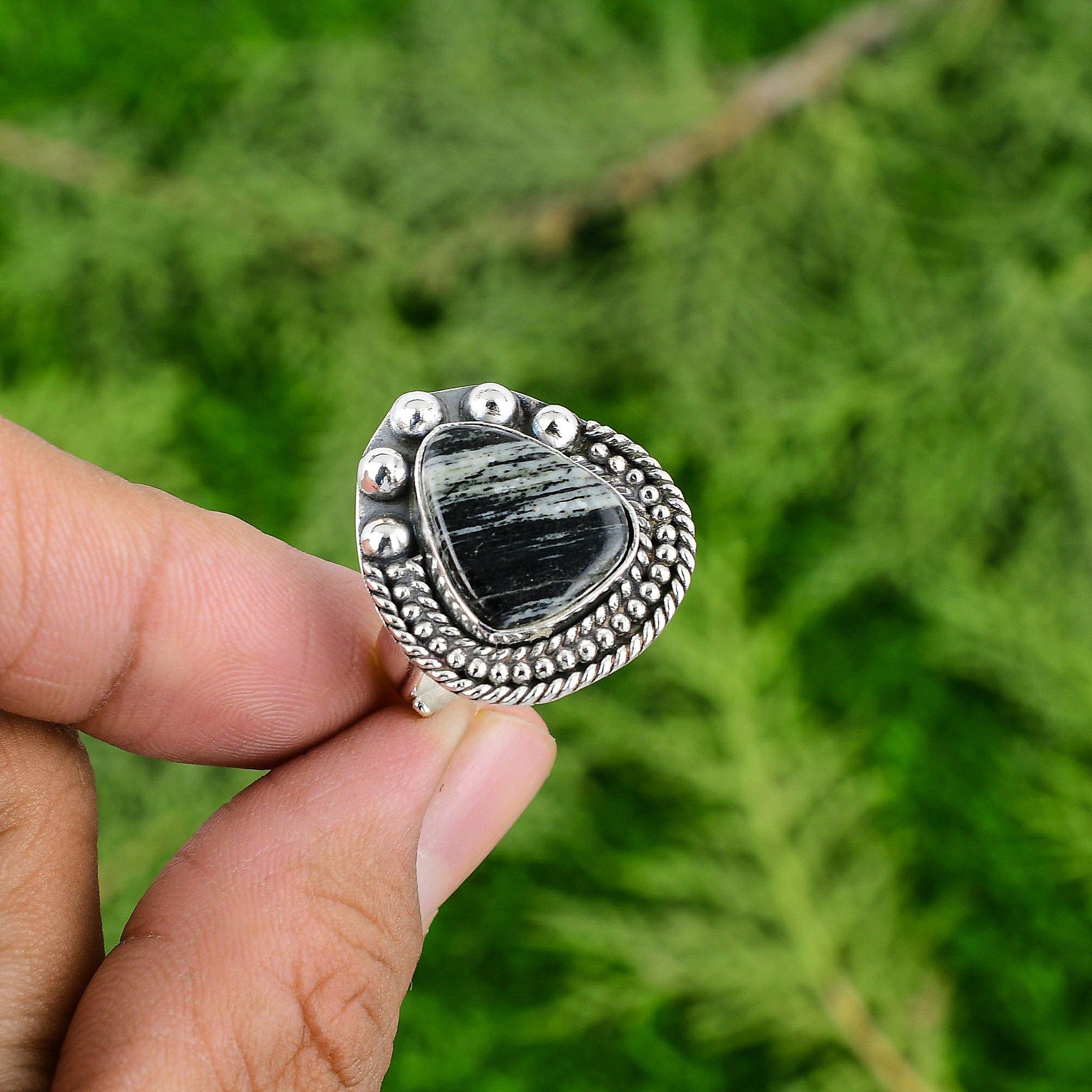 Silver Leaf Jasper Gemstone Anniversary Statement Daughter Ring Sterling Silver