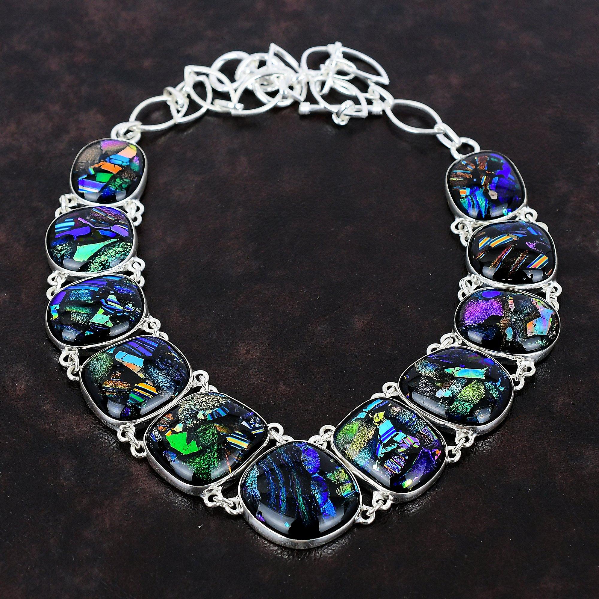 American Dichroic Glass Necklace Original Gemstone Necklace 925 Sterling Silver Necklace Adjustable Chain Necklace Handmade Jewelry For Gift