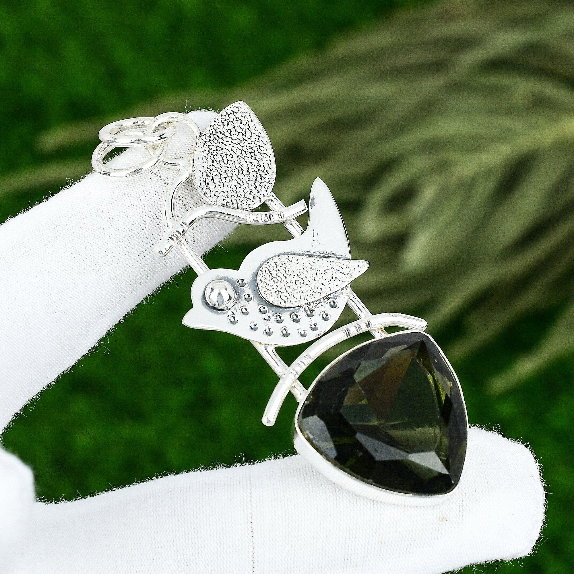 Natural Green Amethyst Gemstone Pendant 925 Sterling Silver Jewelry For Girls