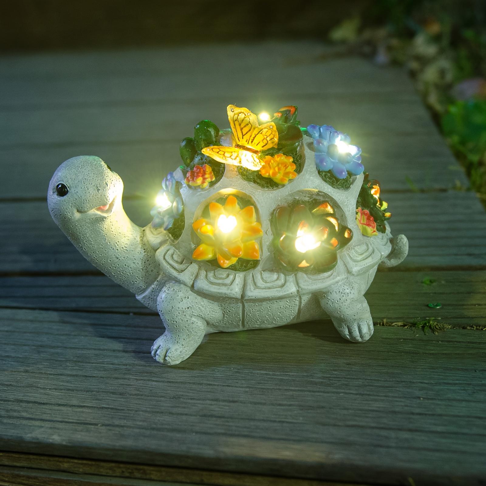 Solar Garden Turtle Statues Decor, Turtle Gifts For Moms, Solar Turtle With Butterfly Outdoor Decorations Solar Lights, Patio Lawn, Yard