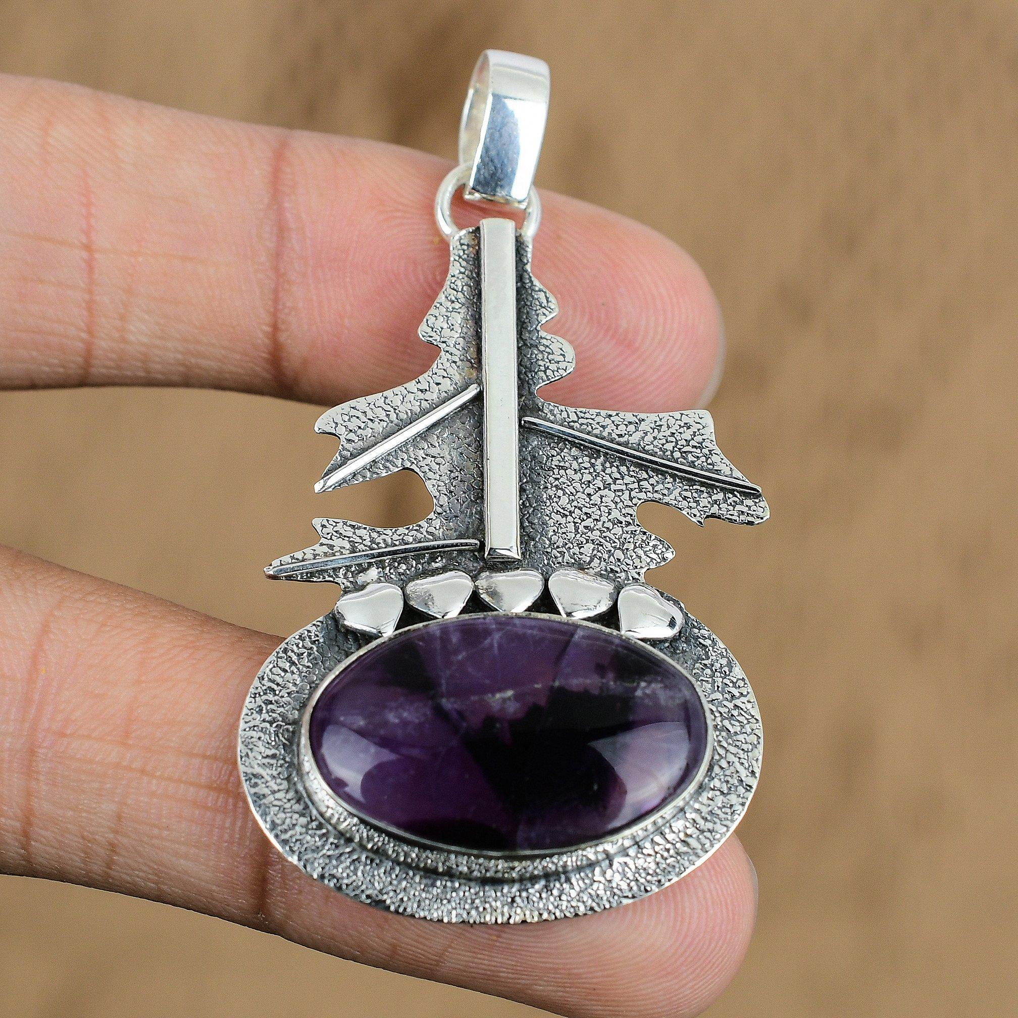 Birthday Gift For Her Natural Star Amethyst Gemstone Pendant 925 Sterling Silver