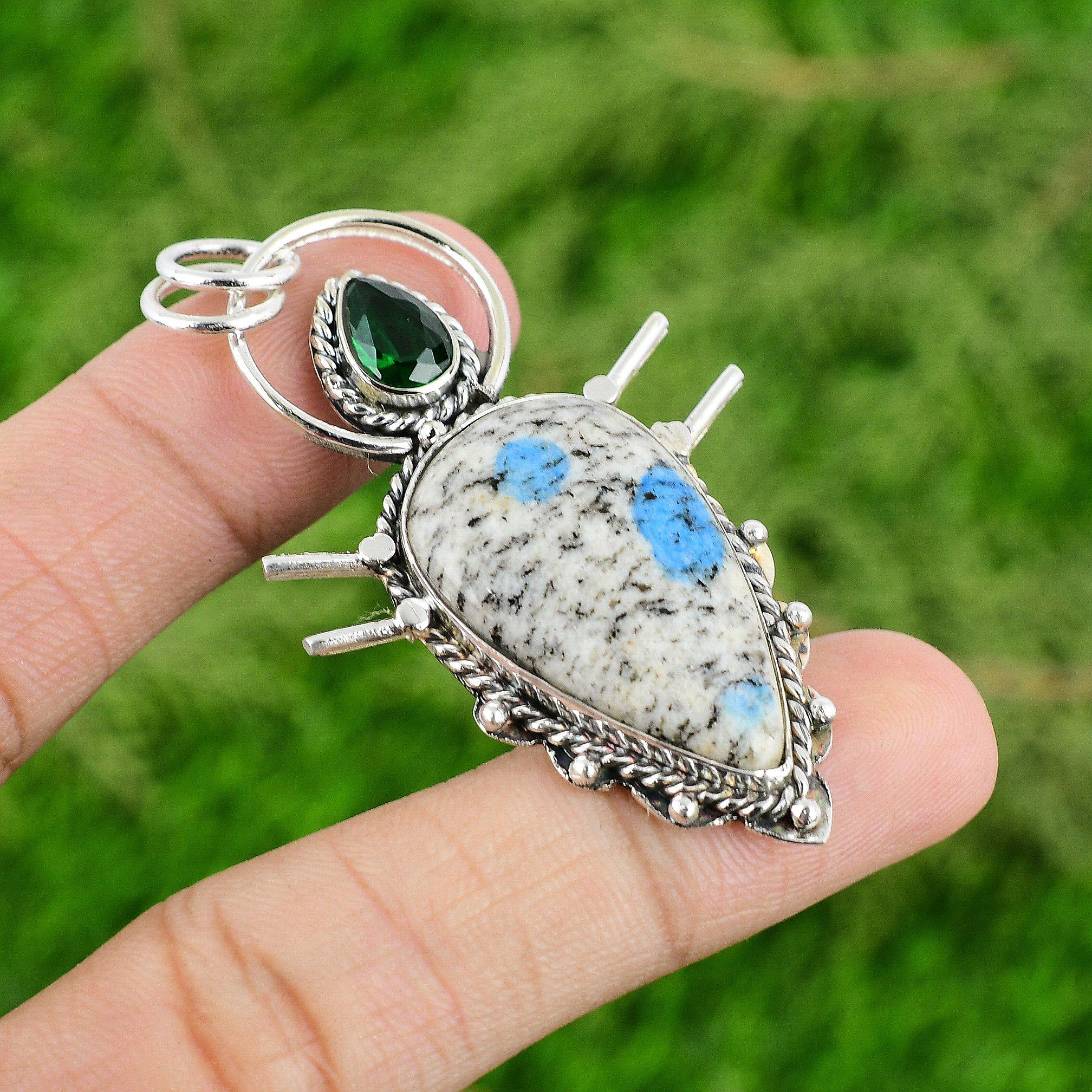 Pear K2 Jasper Stone Chrome Diopside Bezel Wife Pendant Jewelry Sterling Silver