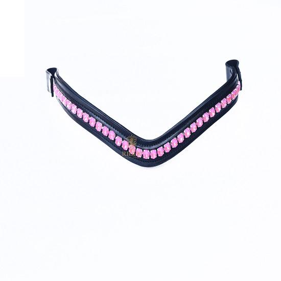 Wonderful Pink Stone Clear Crystal Leather Bridle Browband Snap All Sizes .