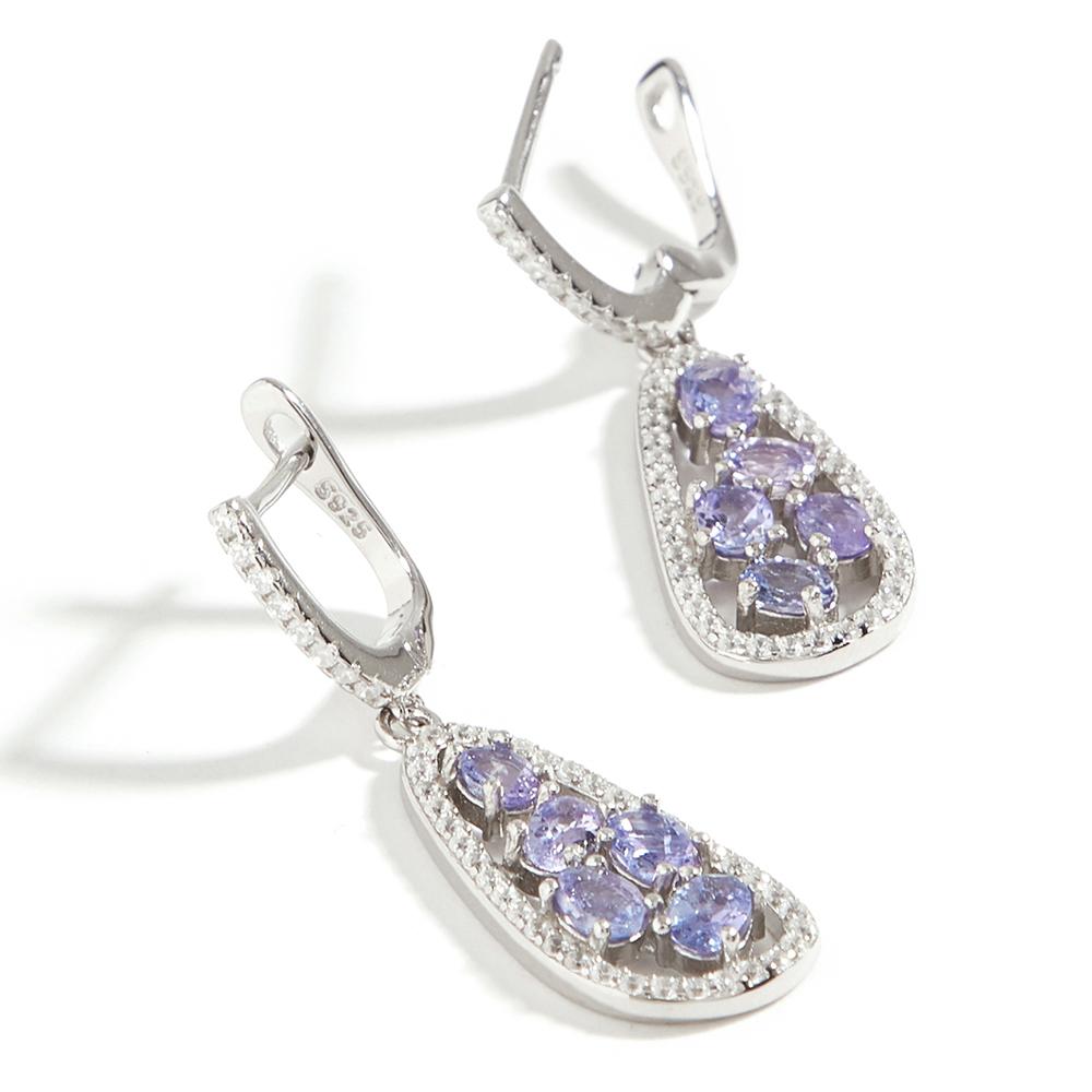 925 sterling silver gorgeous natural Tanzanite earrings elegant luxury fine jewelry for lady's anniversary & birthday gift